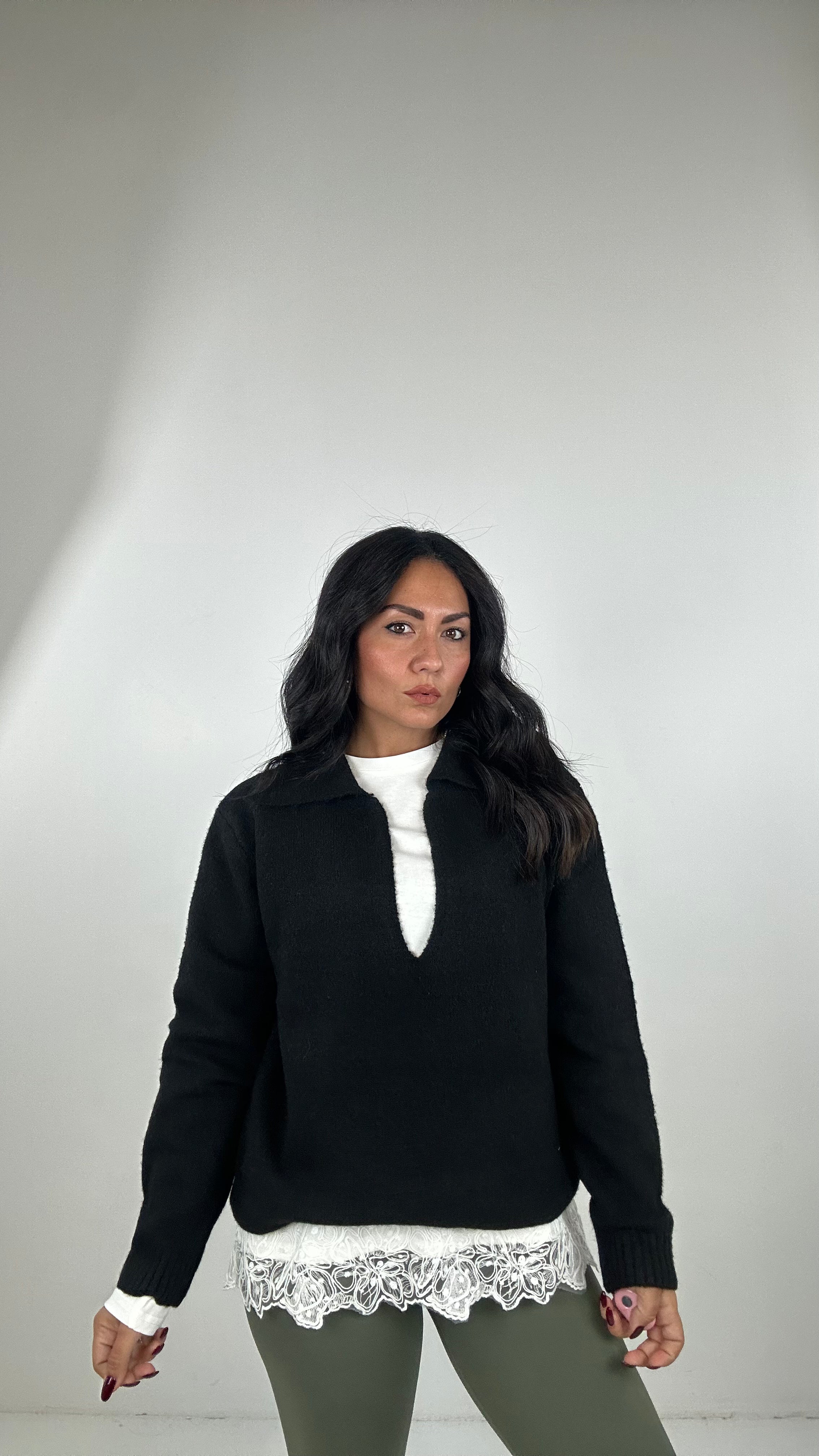 Pull POLO CON MAGLIA SOTTO PIZZO - NERO