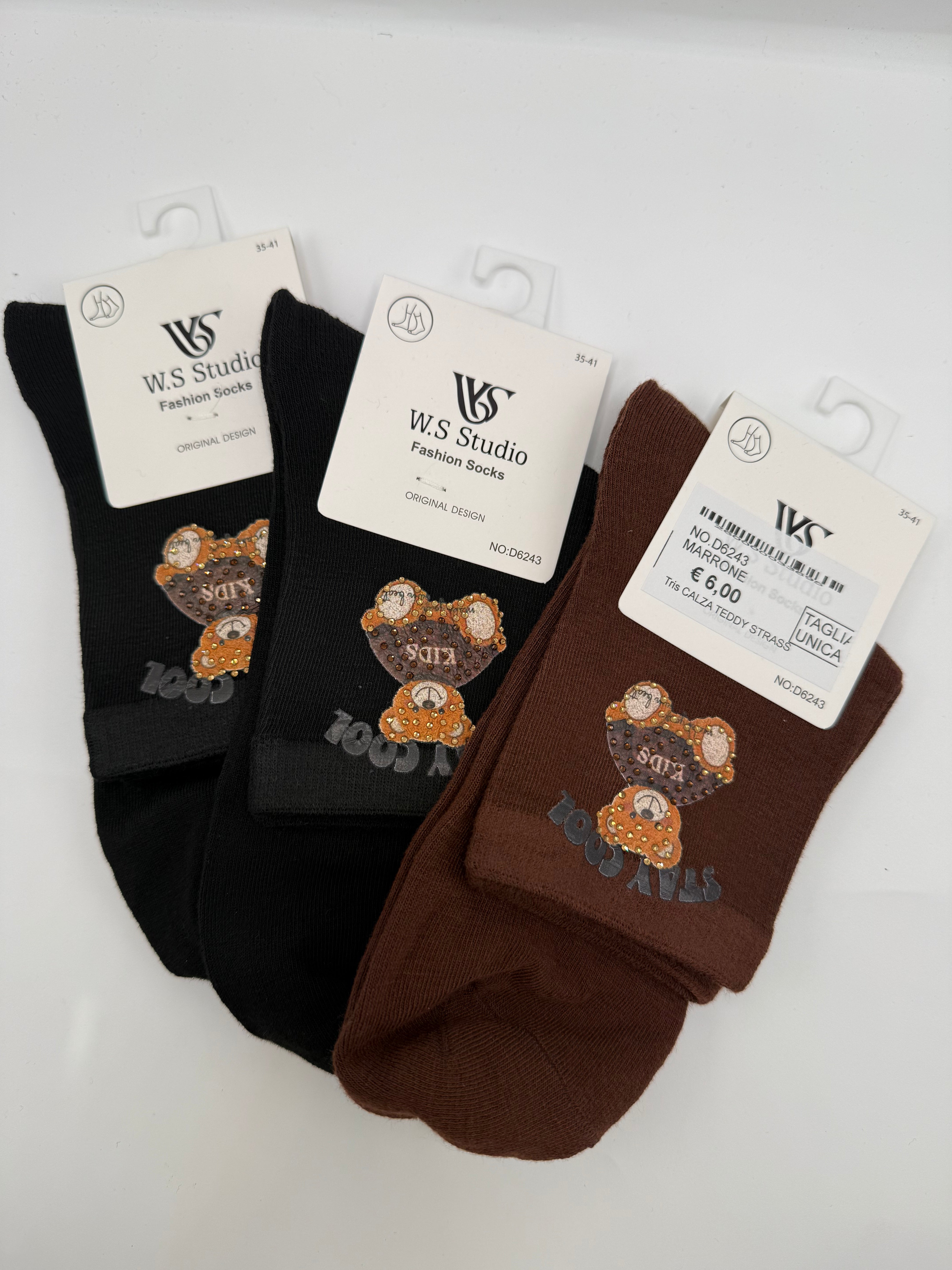 Tris CALZA TEDDY STRASS - MARRONE