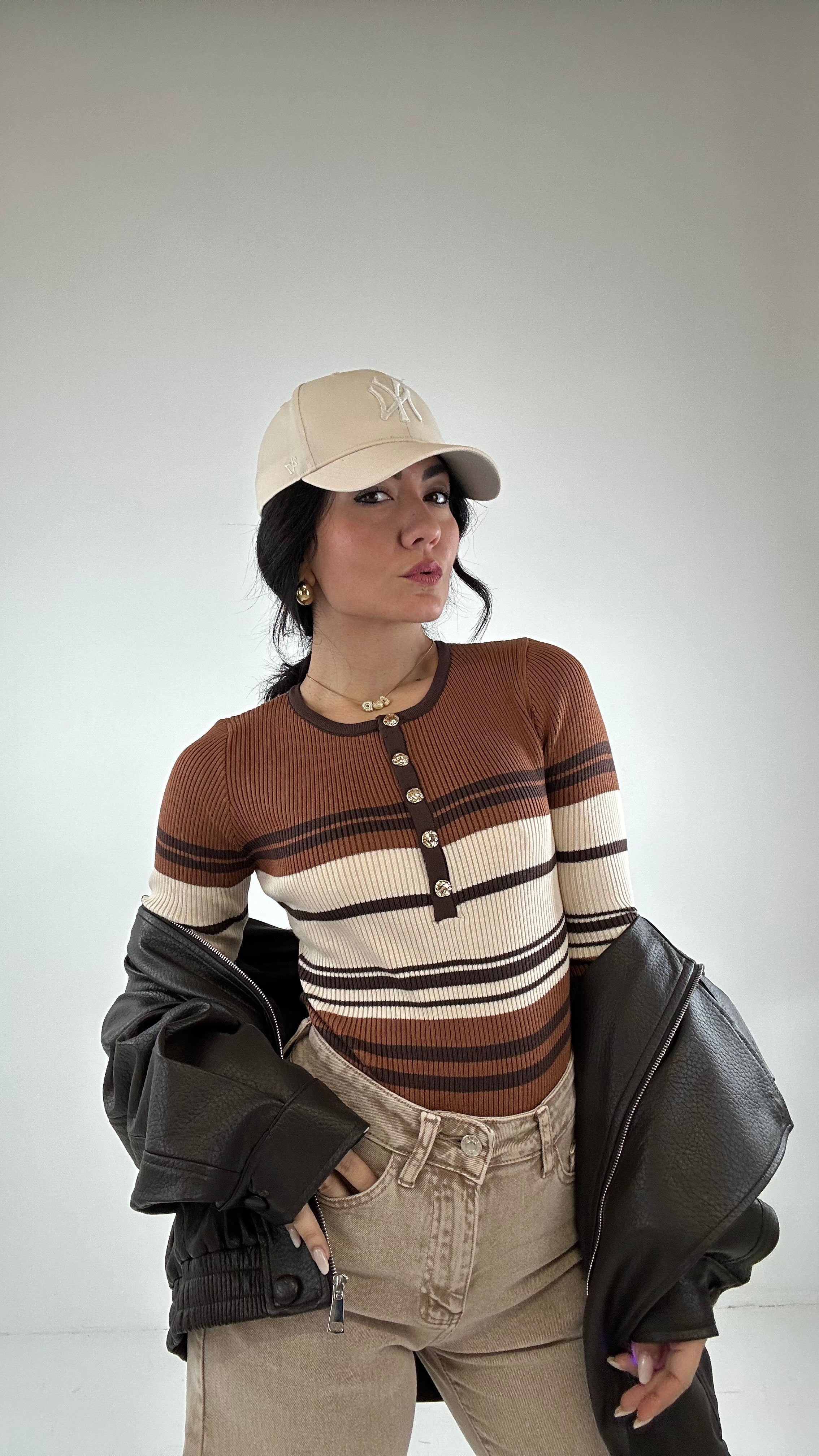 Body IN MAGLIA A RIGHE - CUOIO