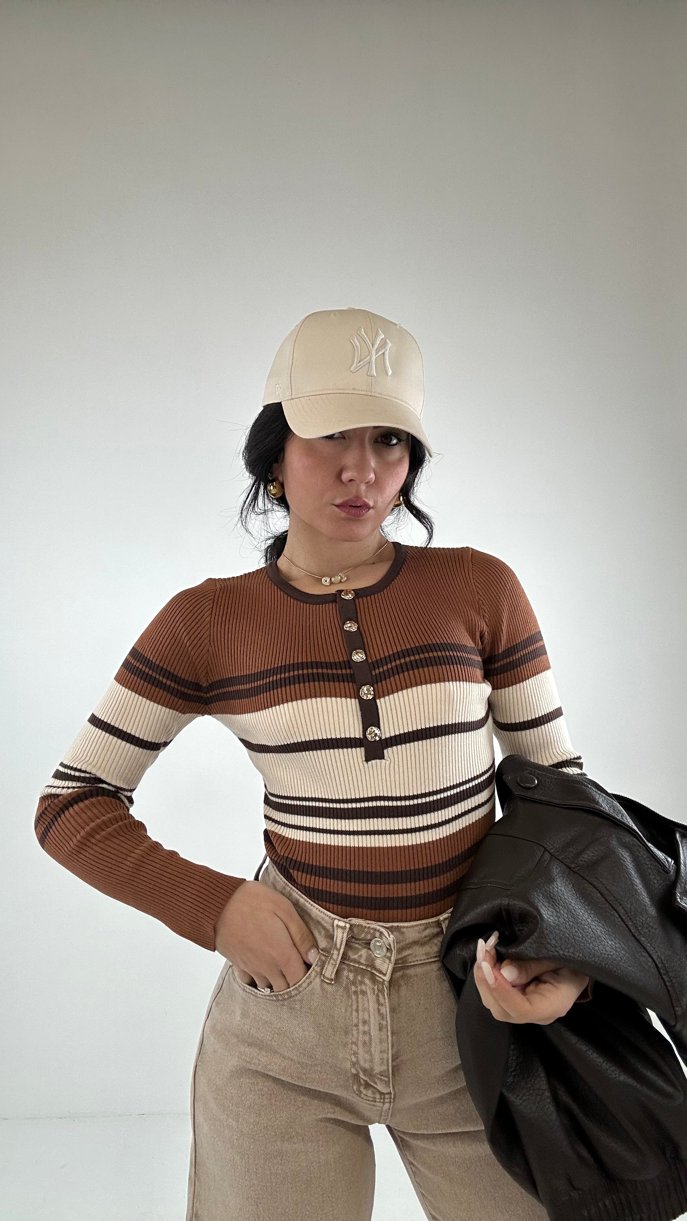 Body IN MAGLIA A RIGHE - CUOIO