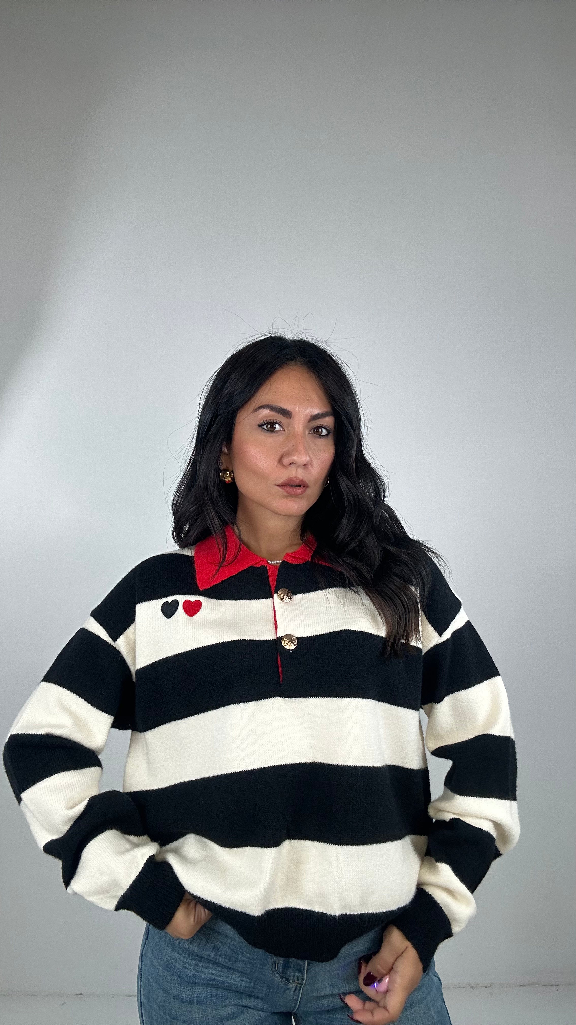 Polo RIGHE E CUORE - NERO