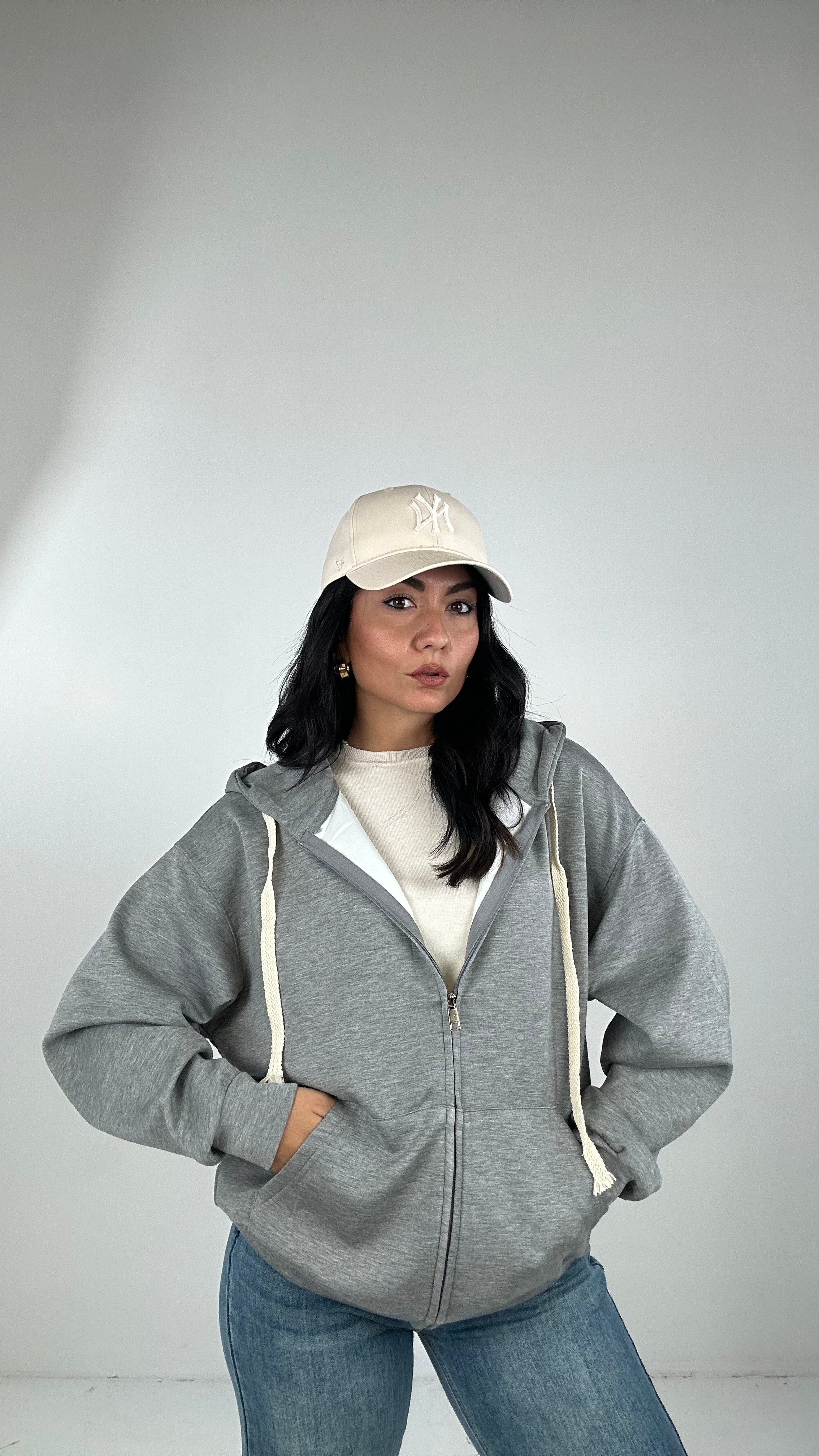 Felpa ZIP E CAPPUCCIO - GRIGIO