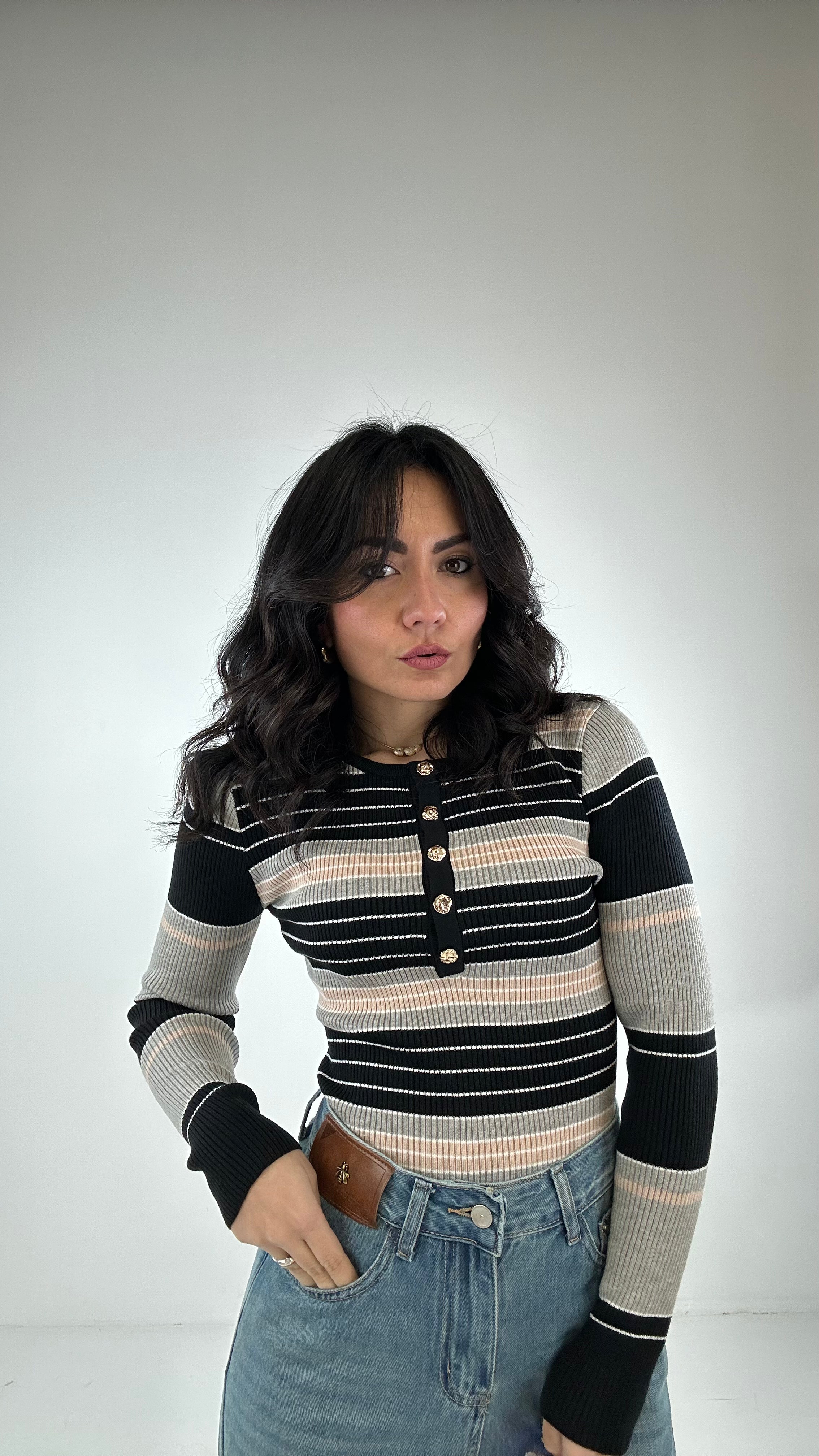 Body IN MAGLIA A RIGHE - NERO