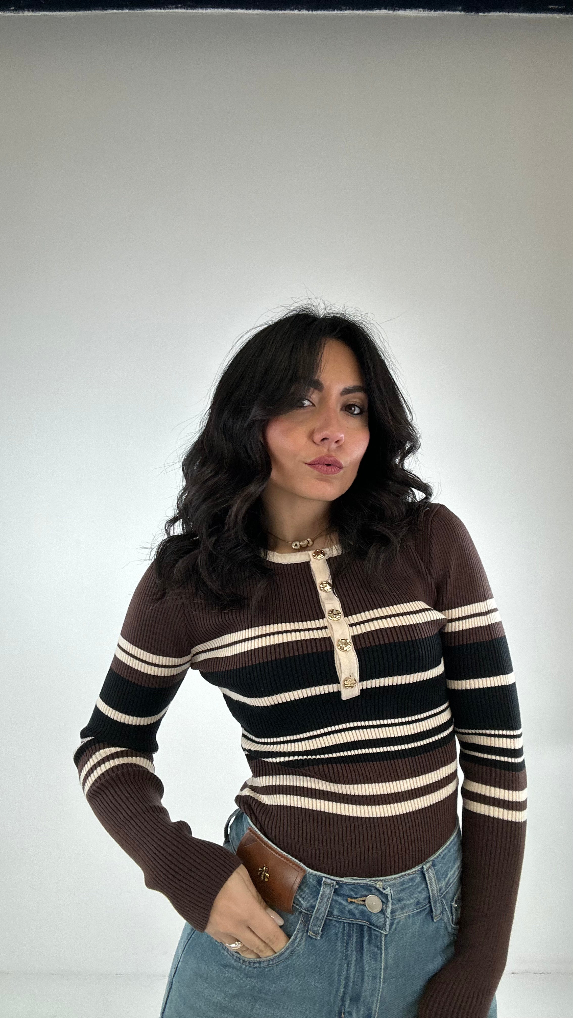 Body IN MAGLIA A RIGHE - MARRONE