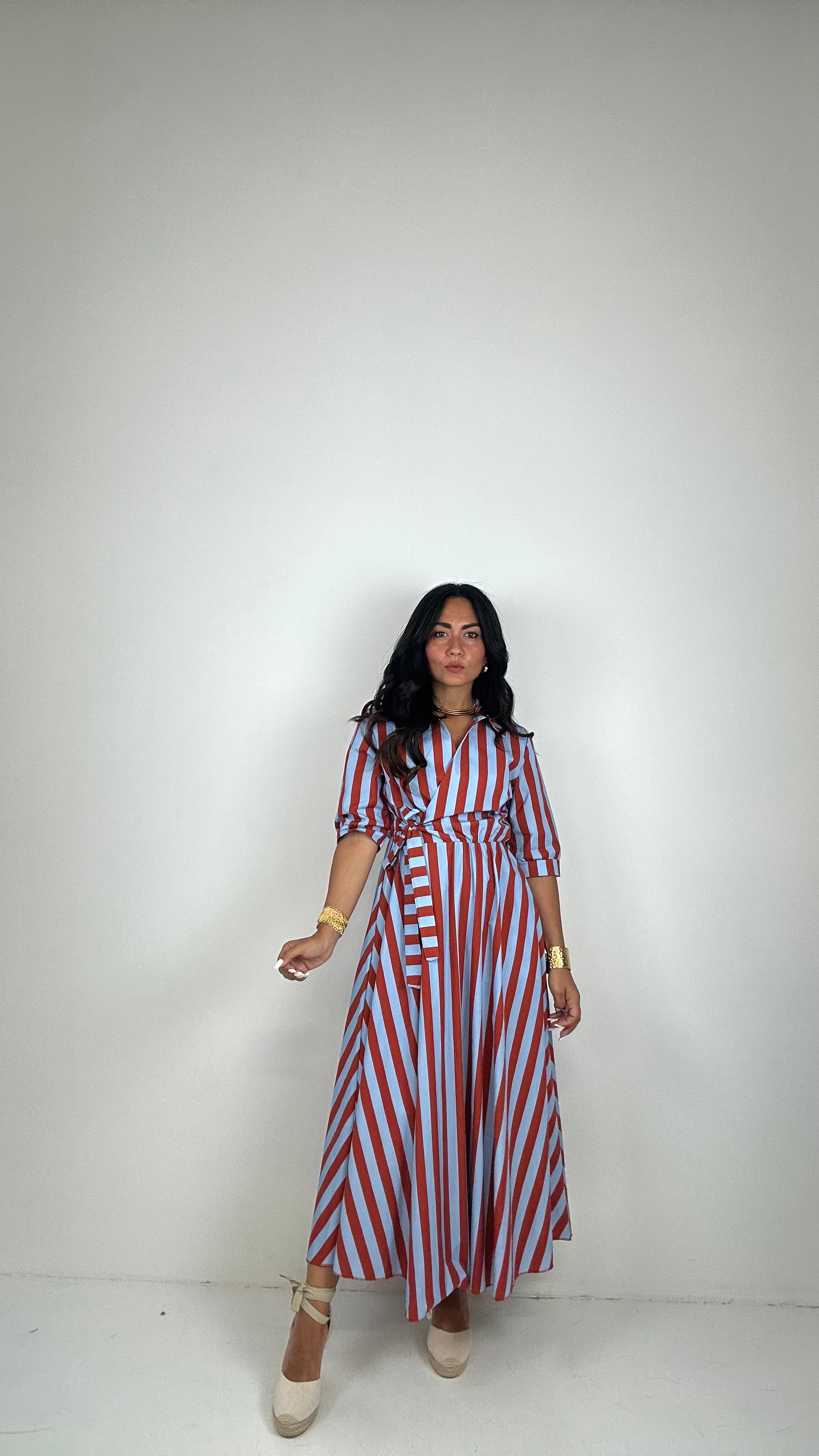 Vestito RIGHE PORTAFOGLIO - CELESTE