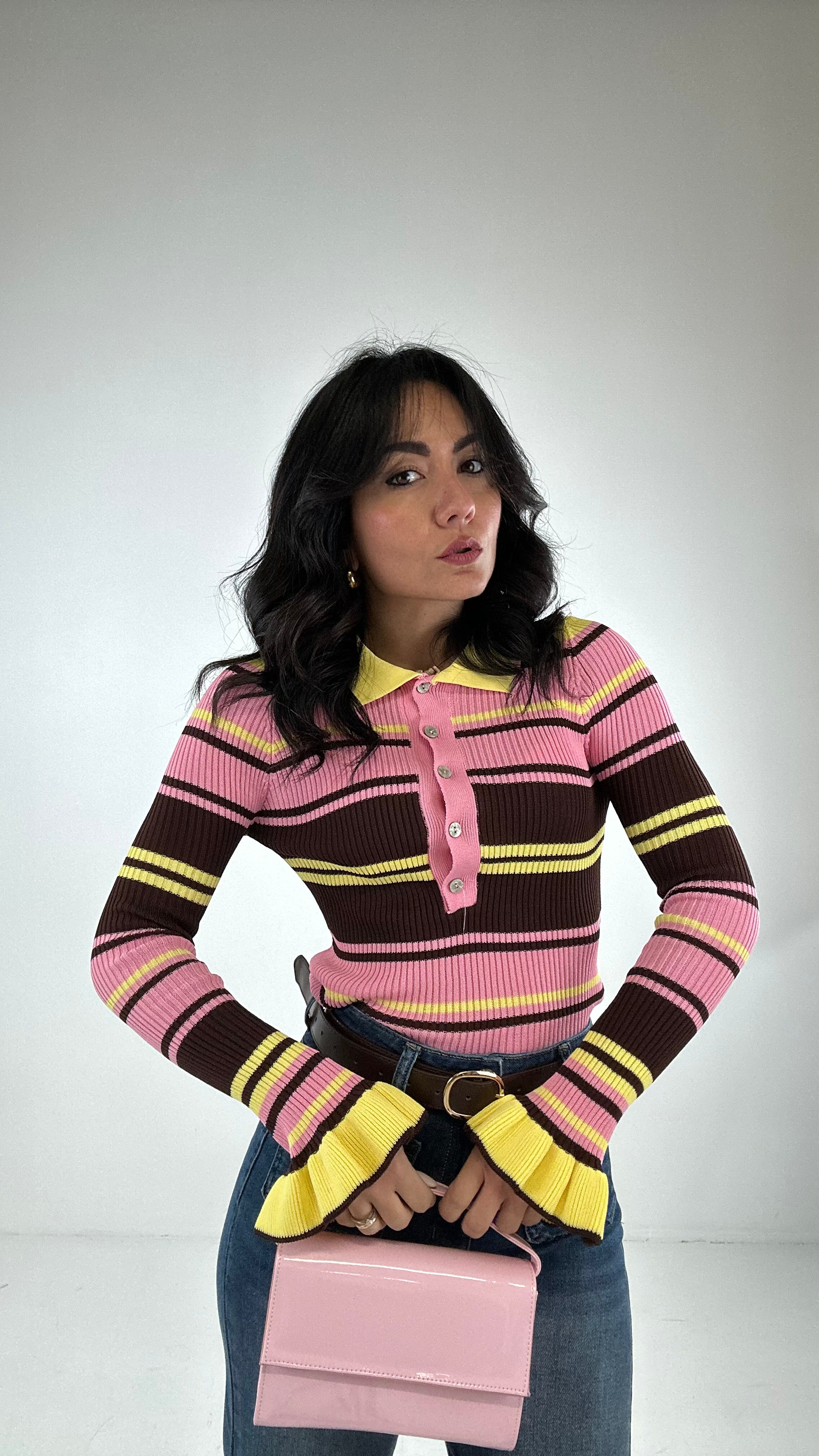 Pull RIGHE COLLETTO - GIALLO