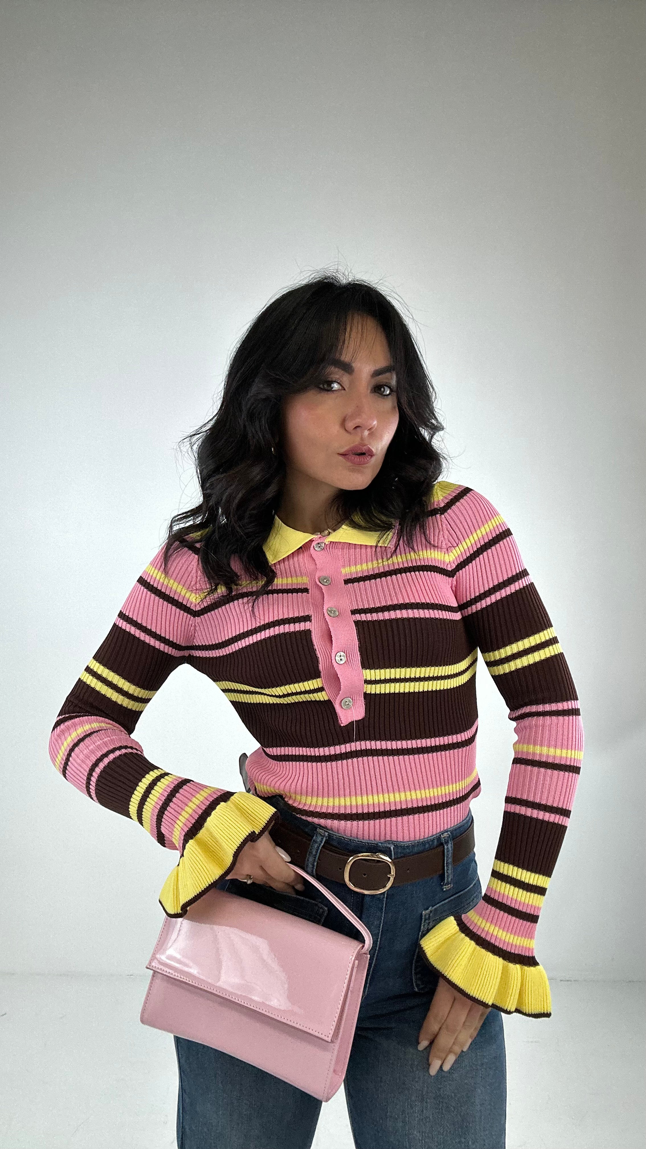 Pull RIGHE COLLETTO - GIALLO