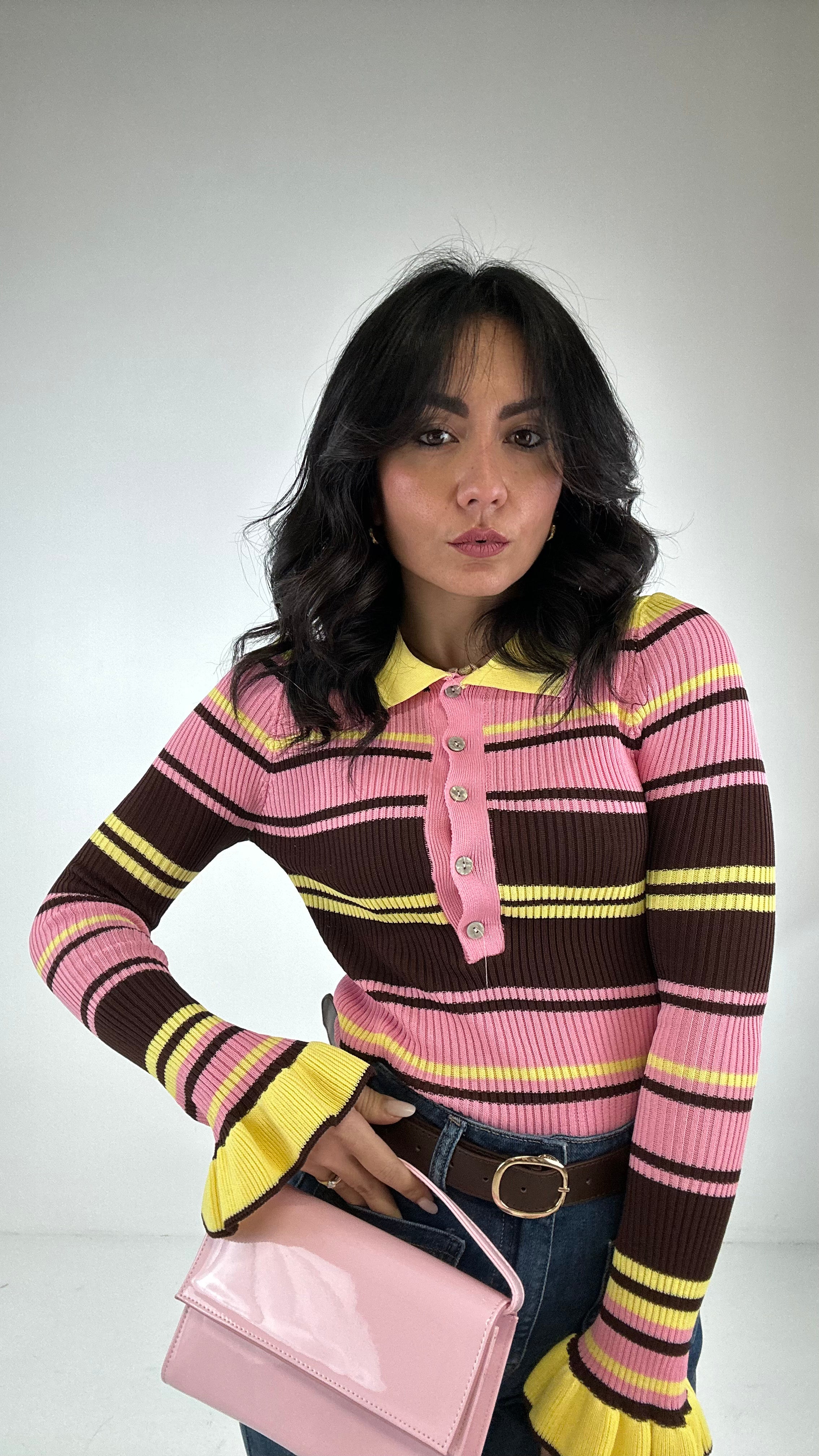 Pull RIGHE COLLETTO - GIALLO