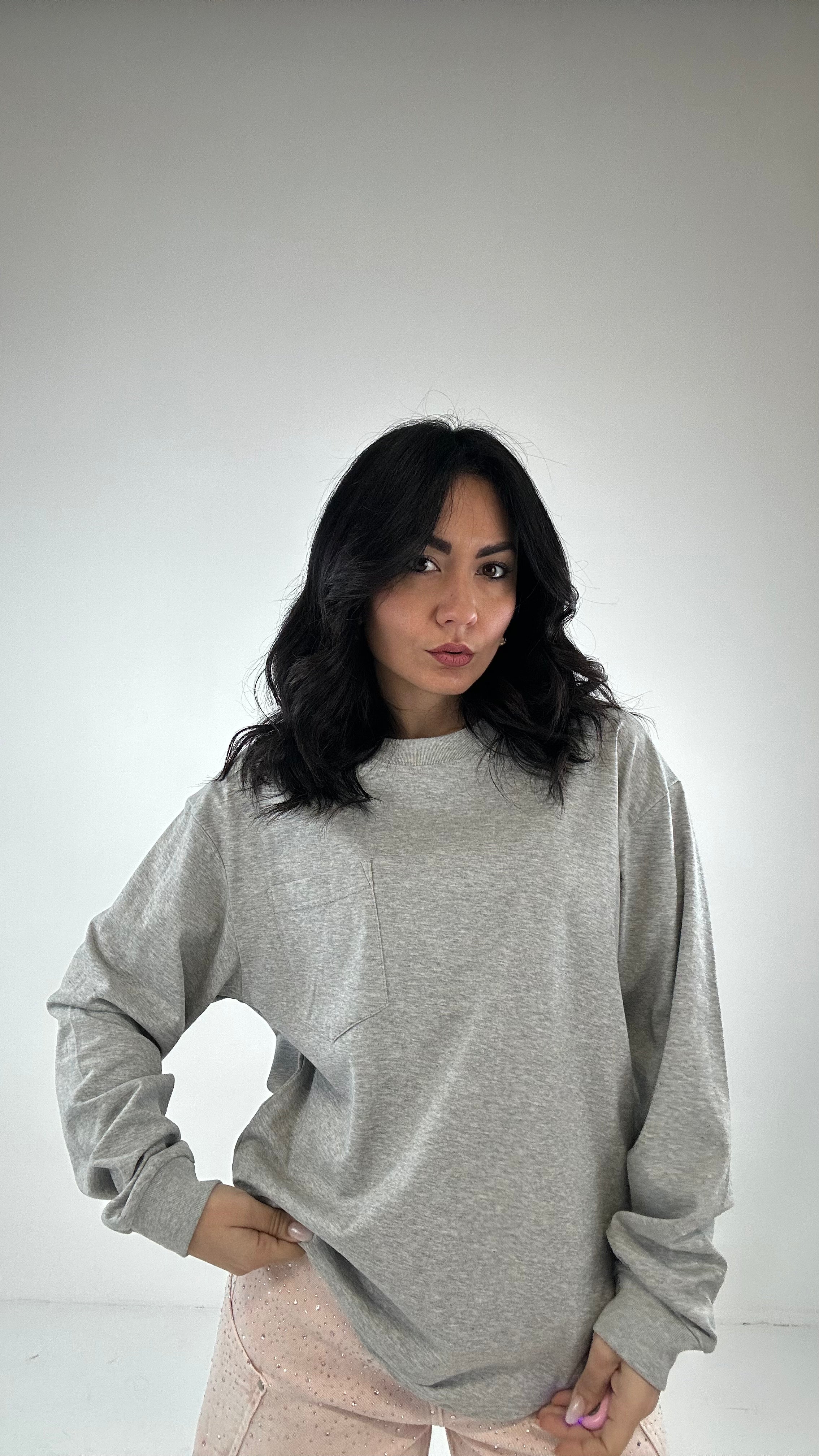 Maglia OVER CON TASCHINO - GRIGIO