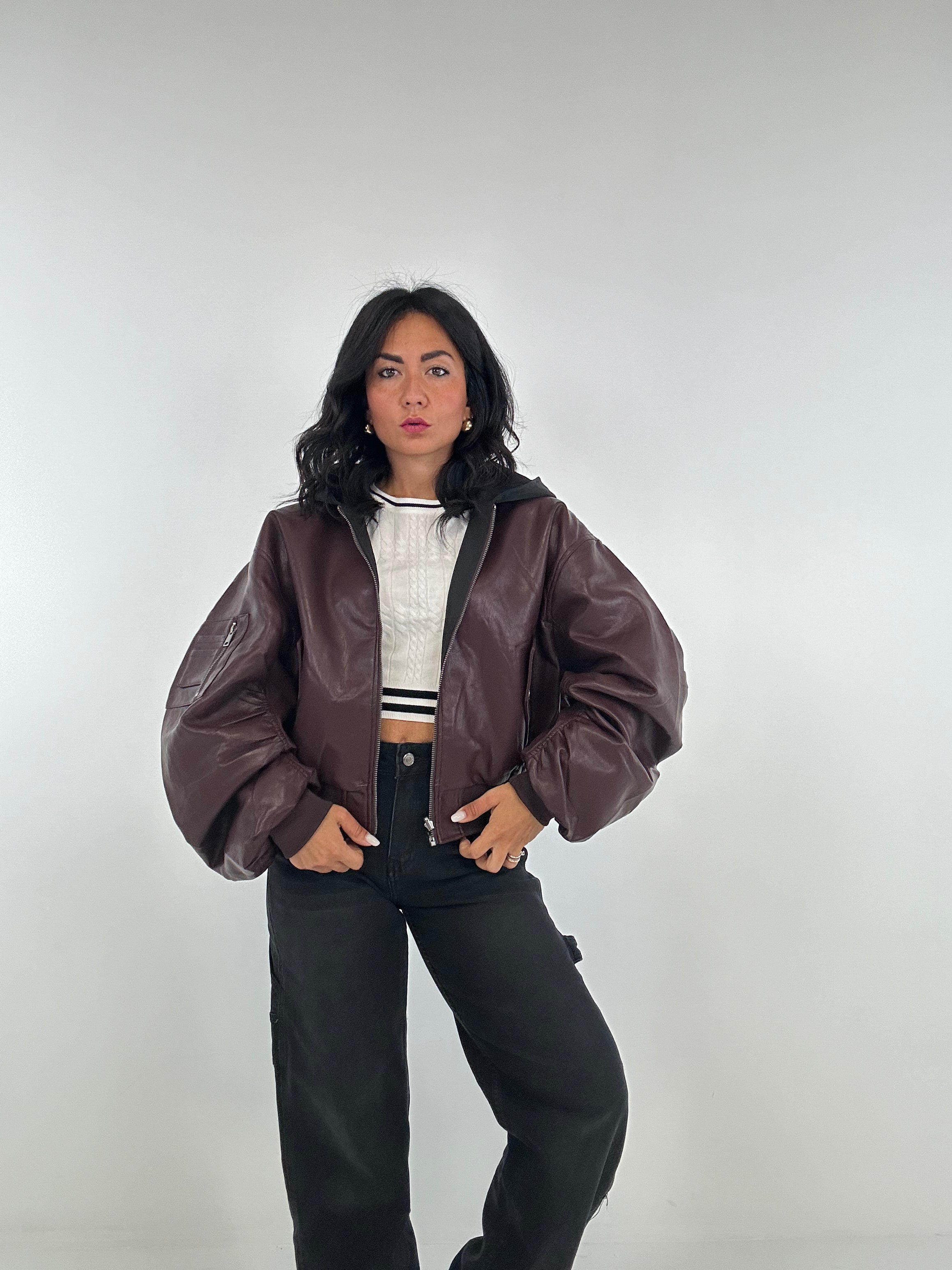Bomber ECOPELLE CON CAPPUCCIO - BORDEAUX