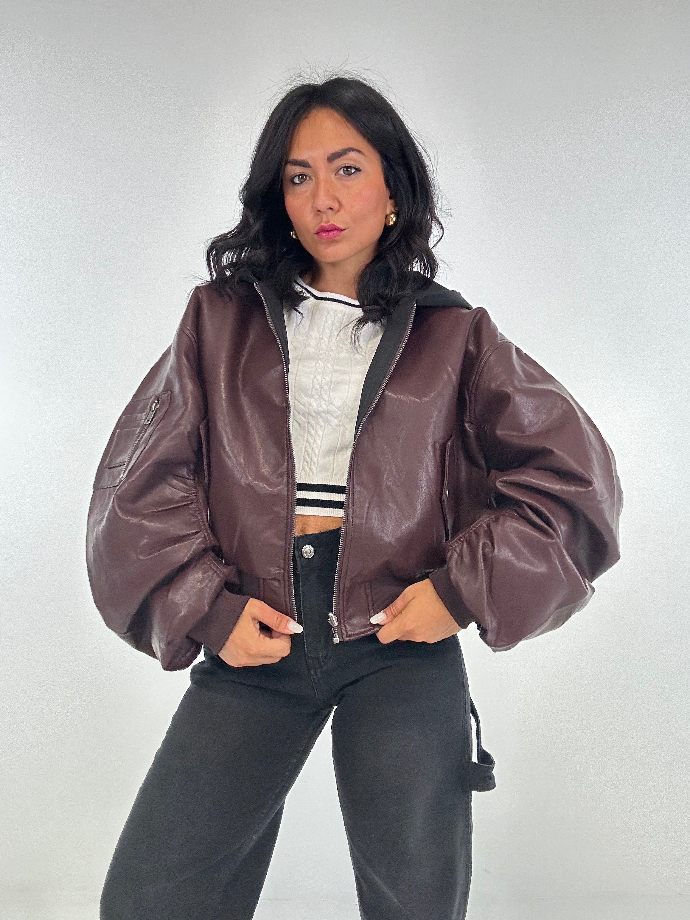 Bomber ECOPELLE CON CAPPUCCIO - BORDEAUX