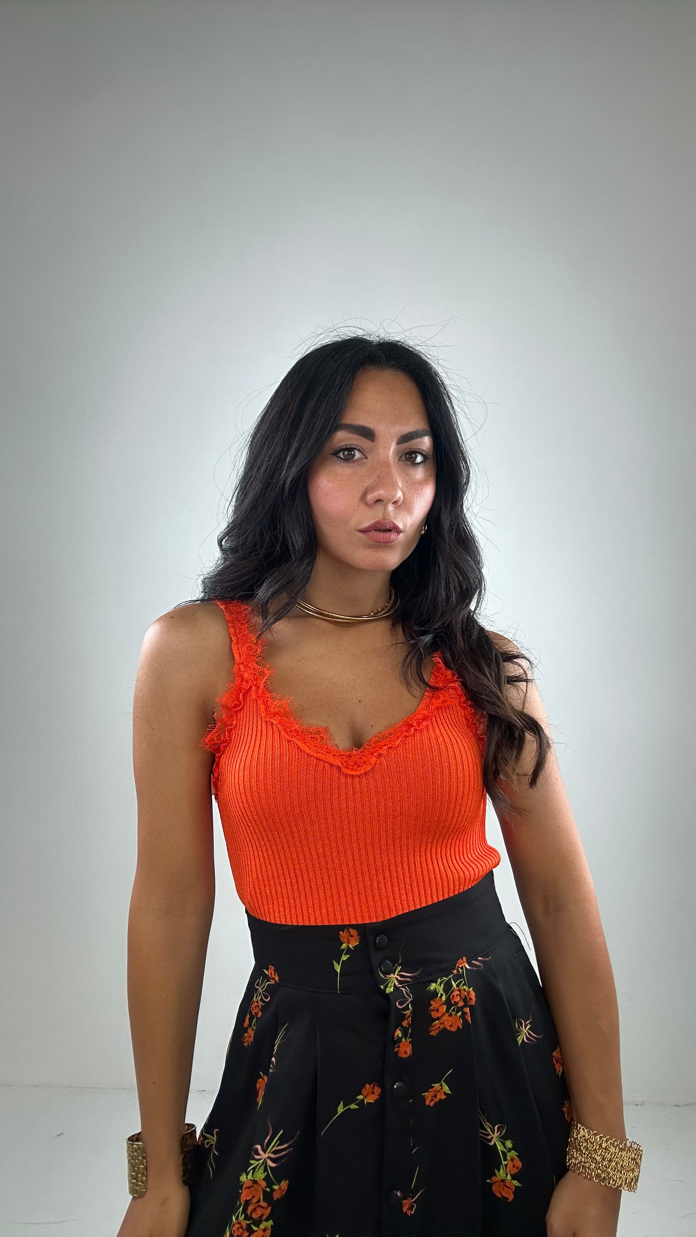 Canotta IN MAGLIA CON PIZZO - ARANCIO