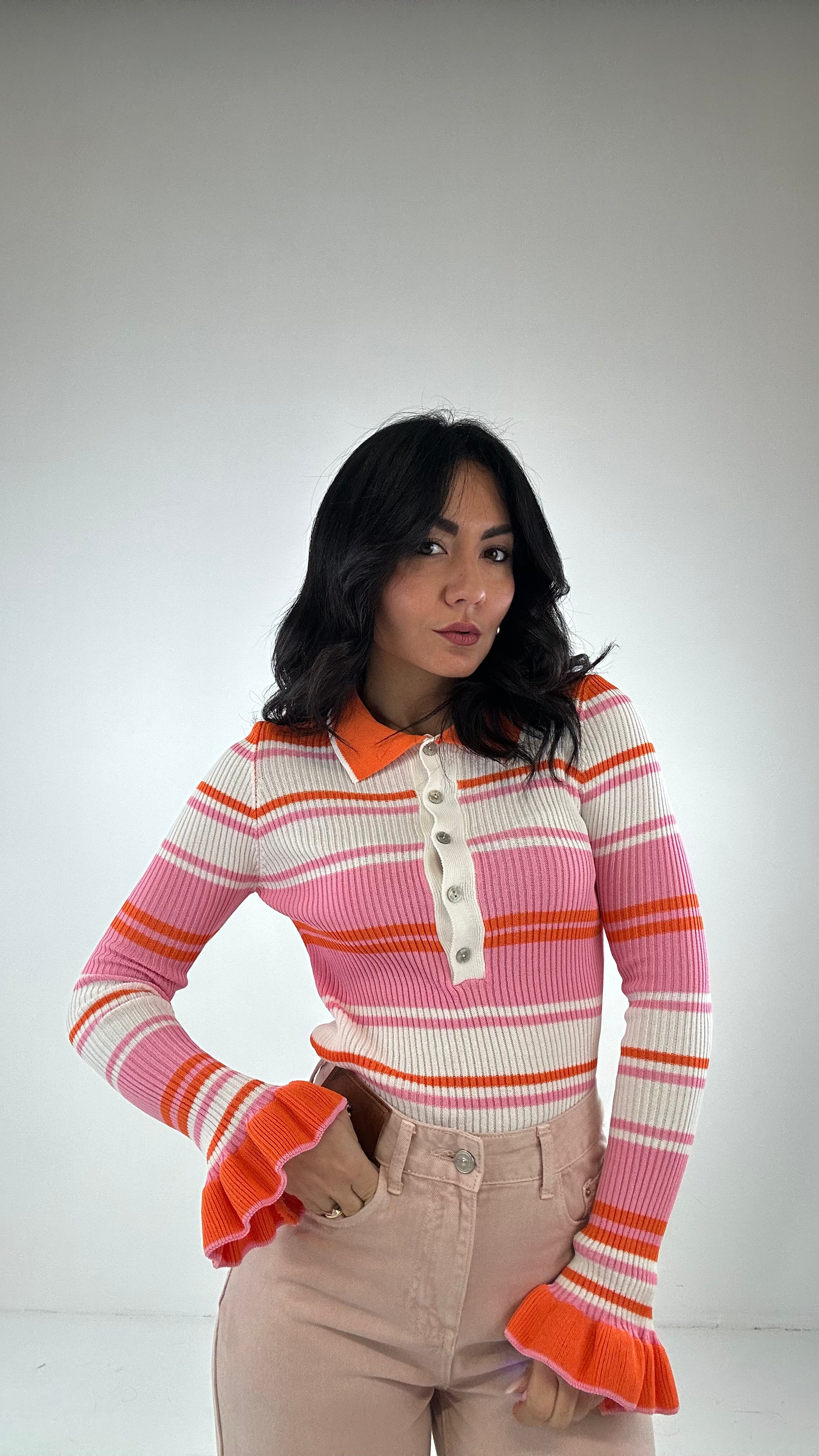 Pull RIGHE COLLETTO - ARANCIO