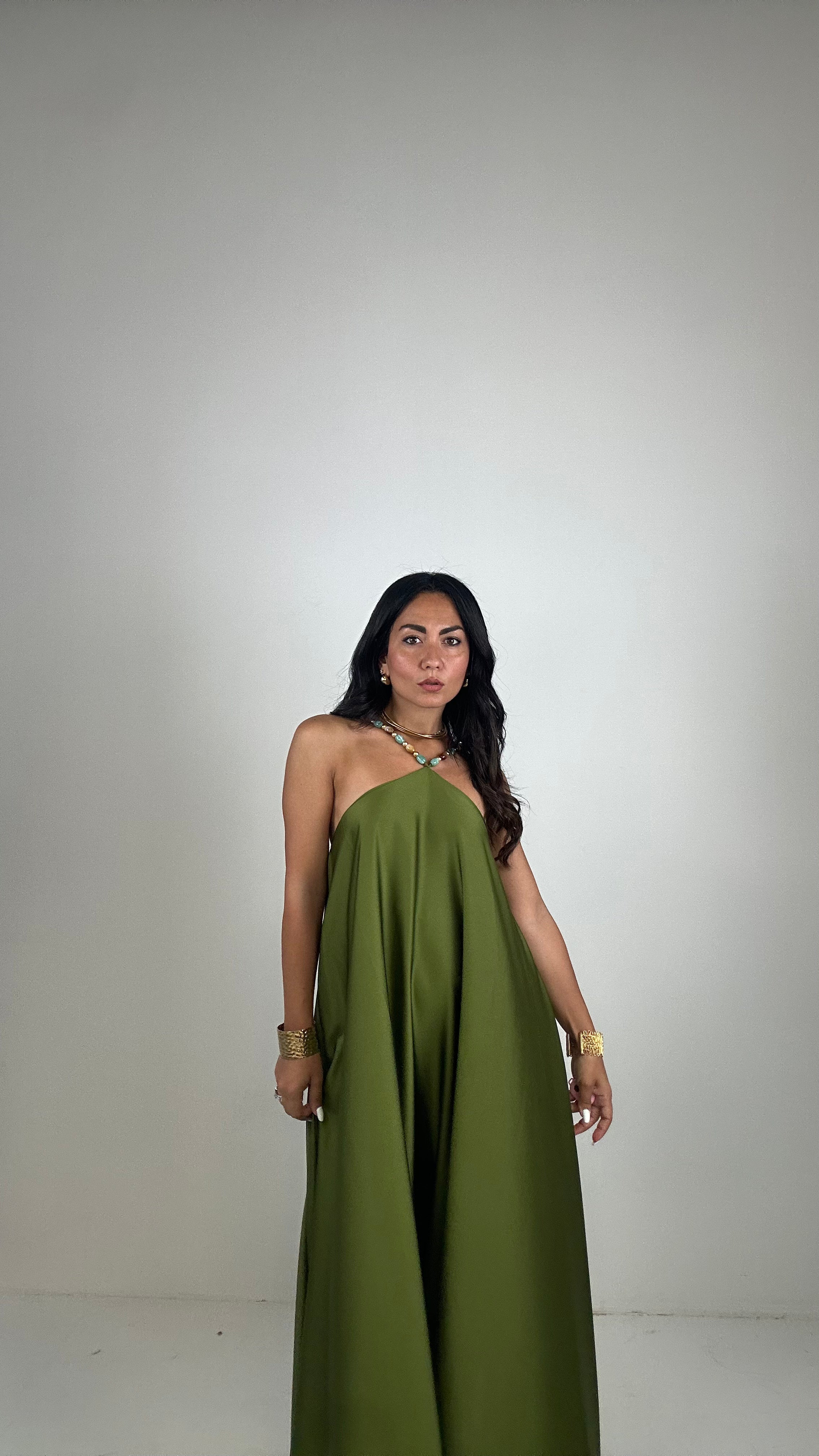 Vestito SATIN MADREPERLA - VERDE