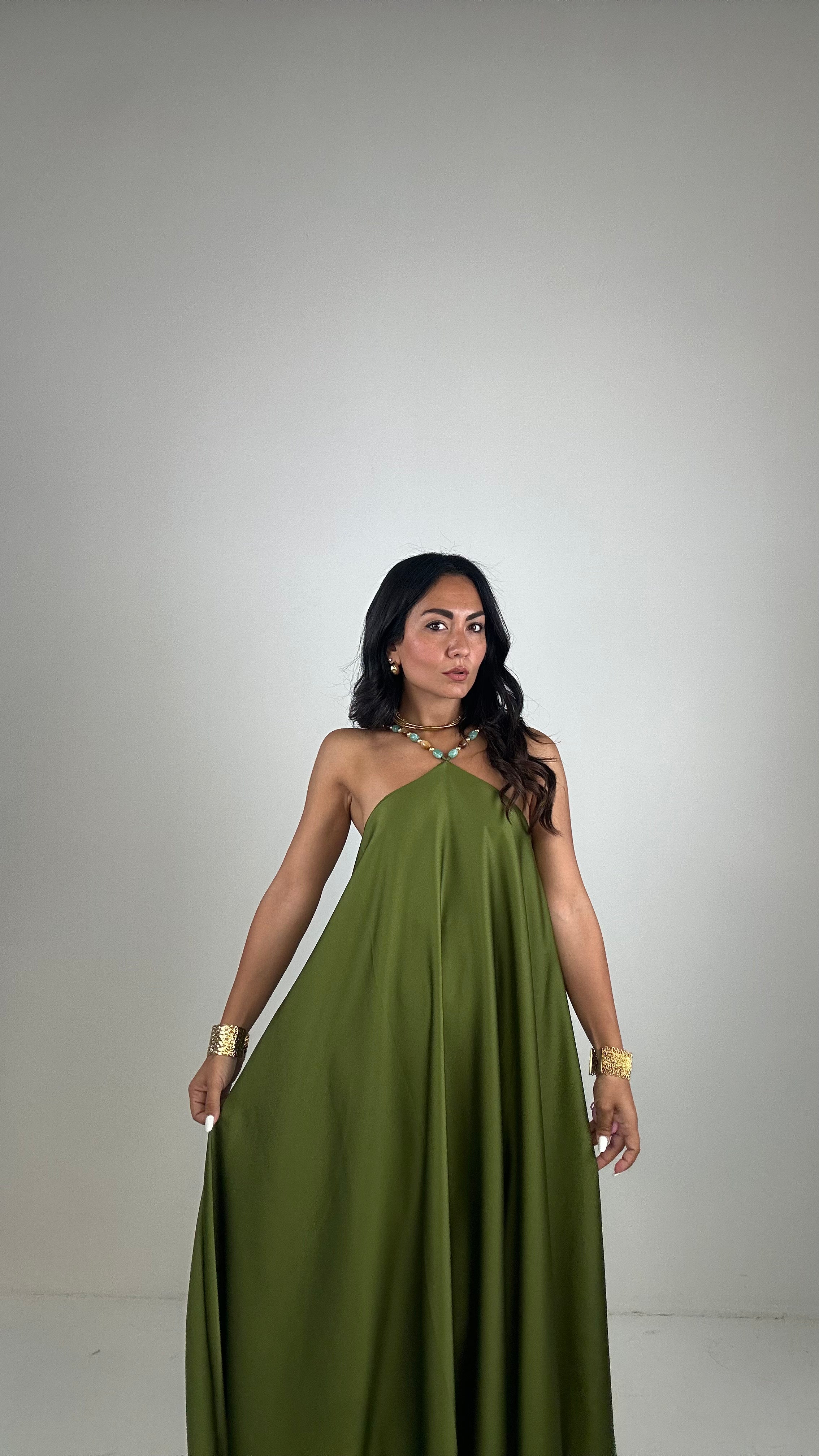 Vestito SATIN MADREPERLA - VERDE