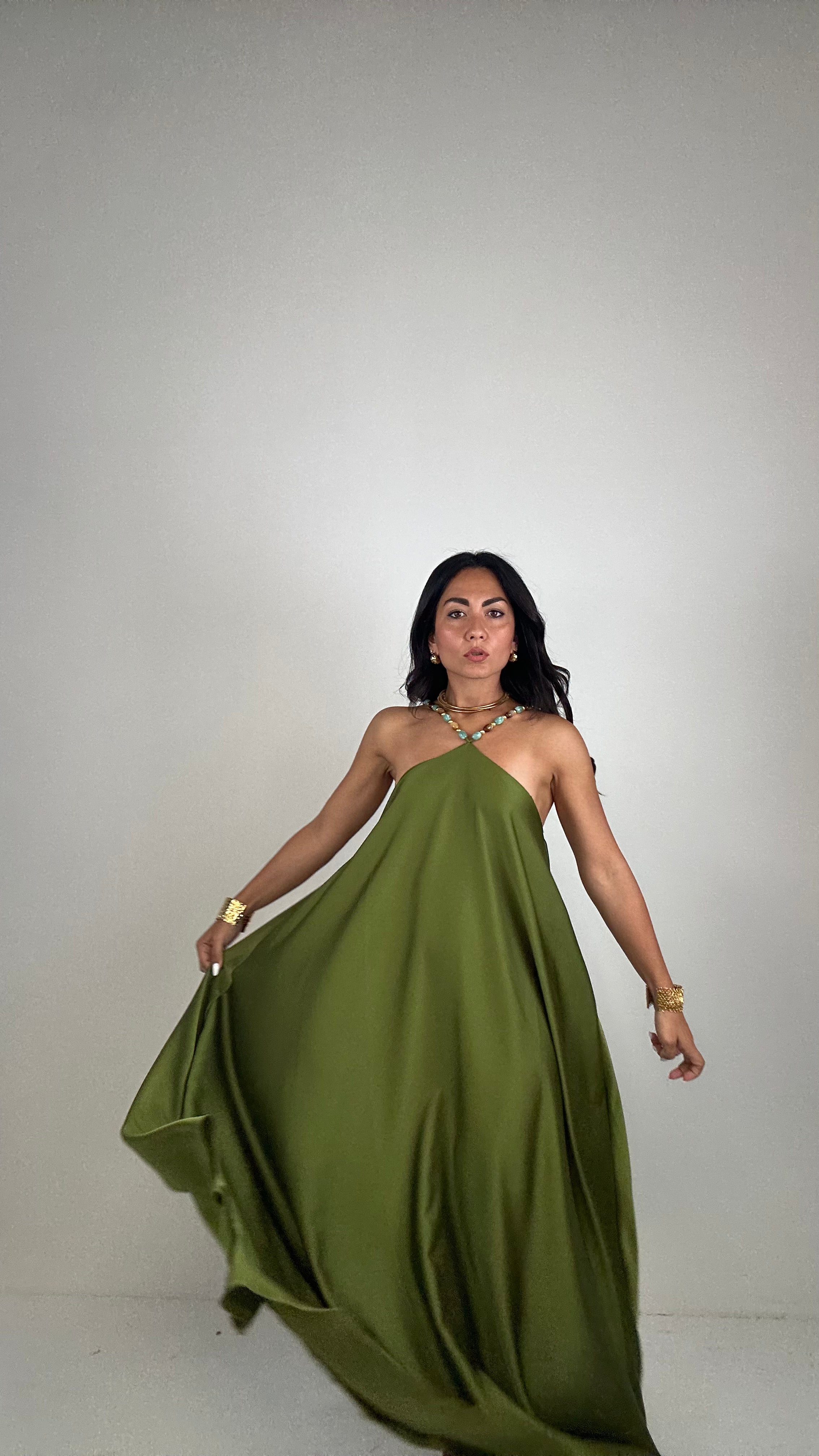 Vestito SATIN MADREPERLA - VERDE