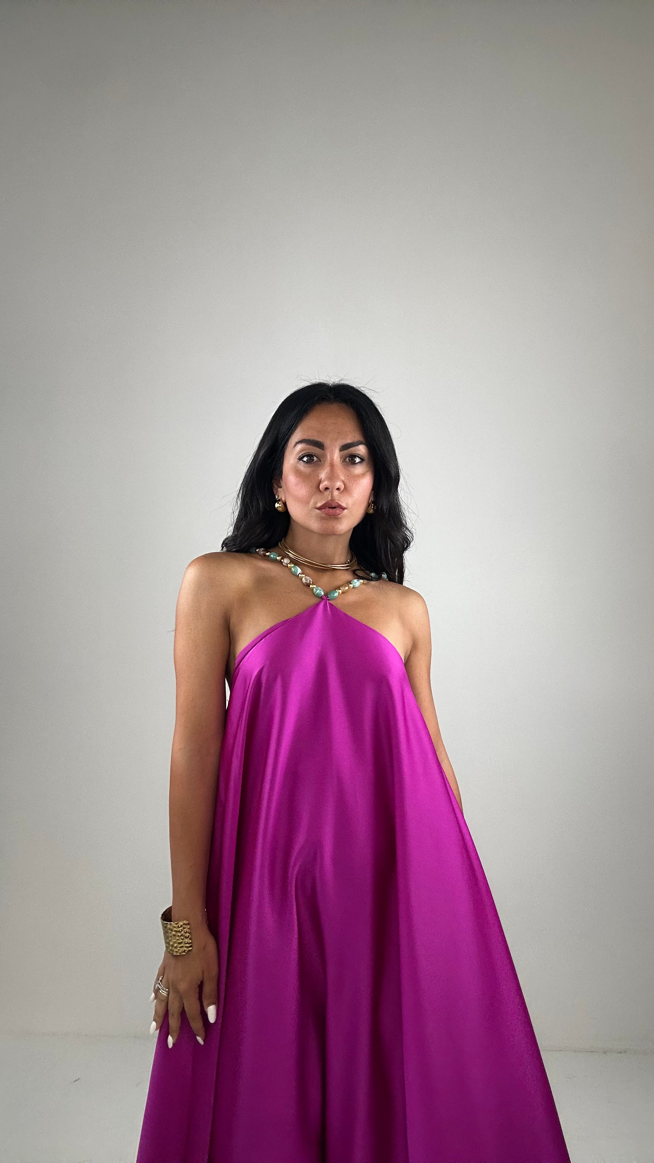 Vestito SATIN MADREPERLA - MAGENTA