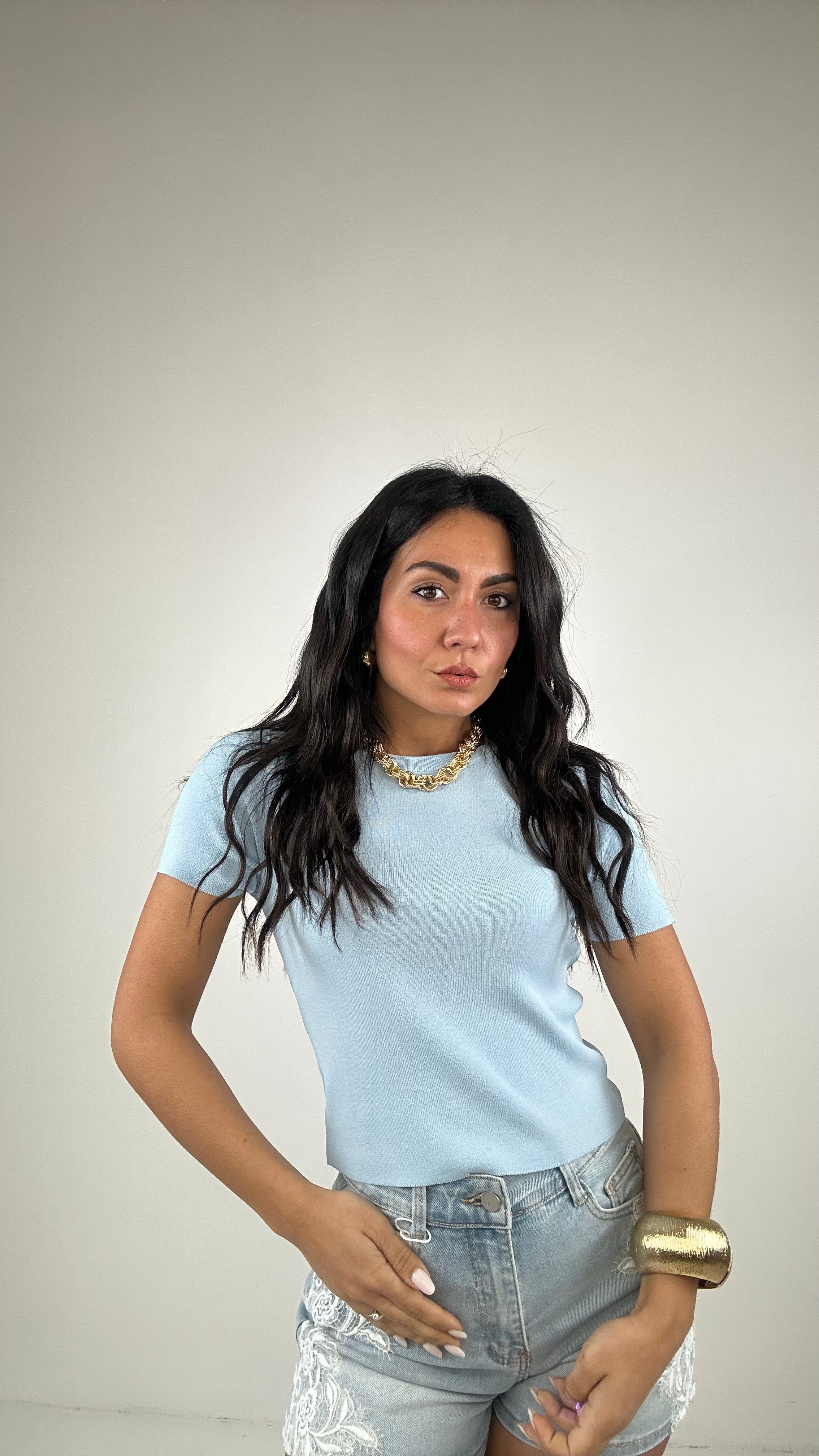 T-shirt IN FILO BASIC - CELESTE