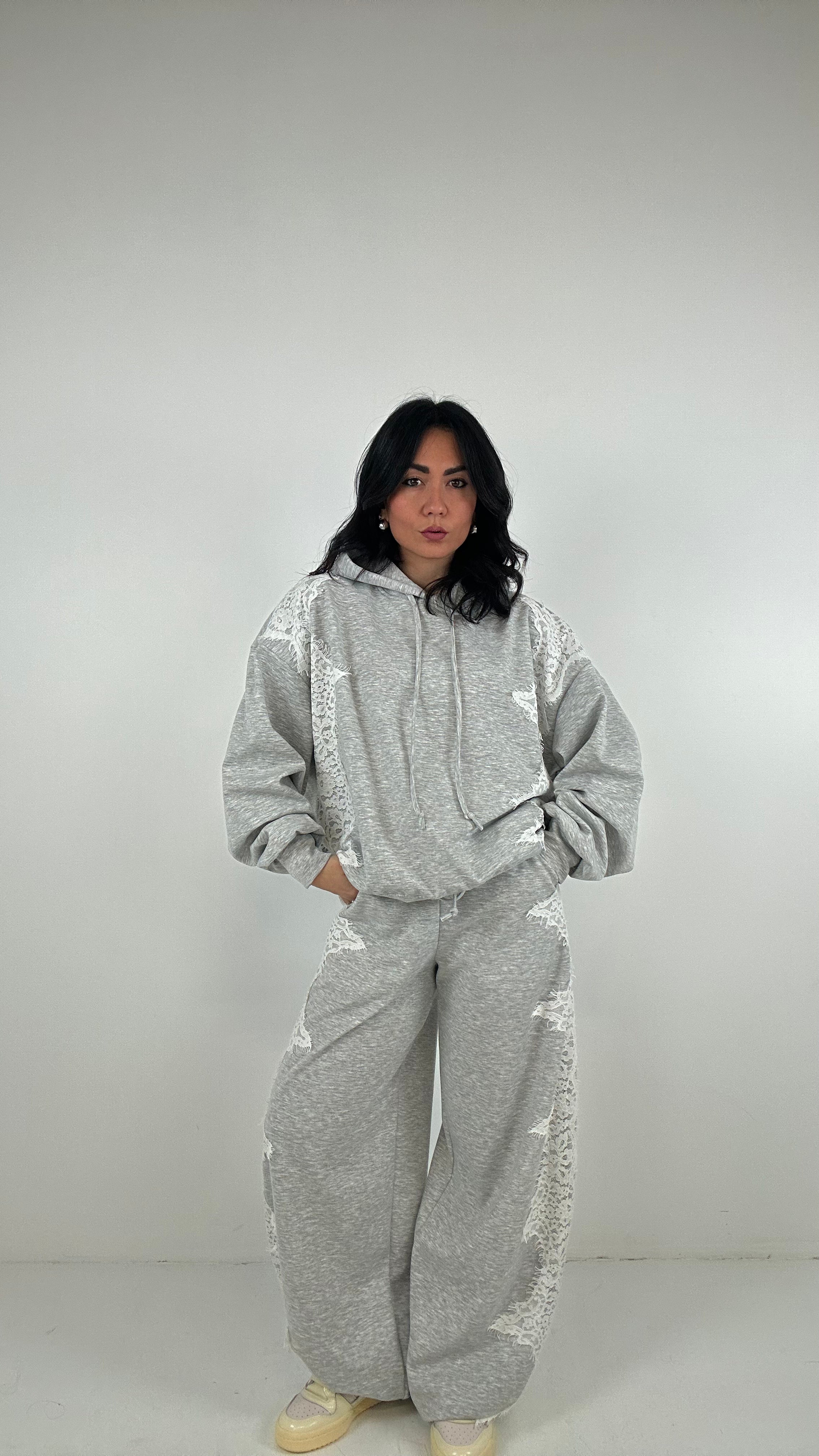 Pantalone LUMINA CON PIZZO - GRIGIO