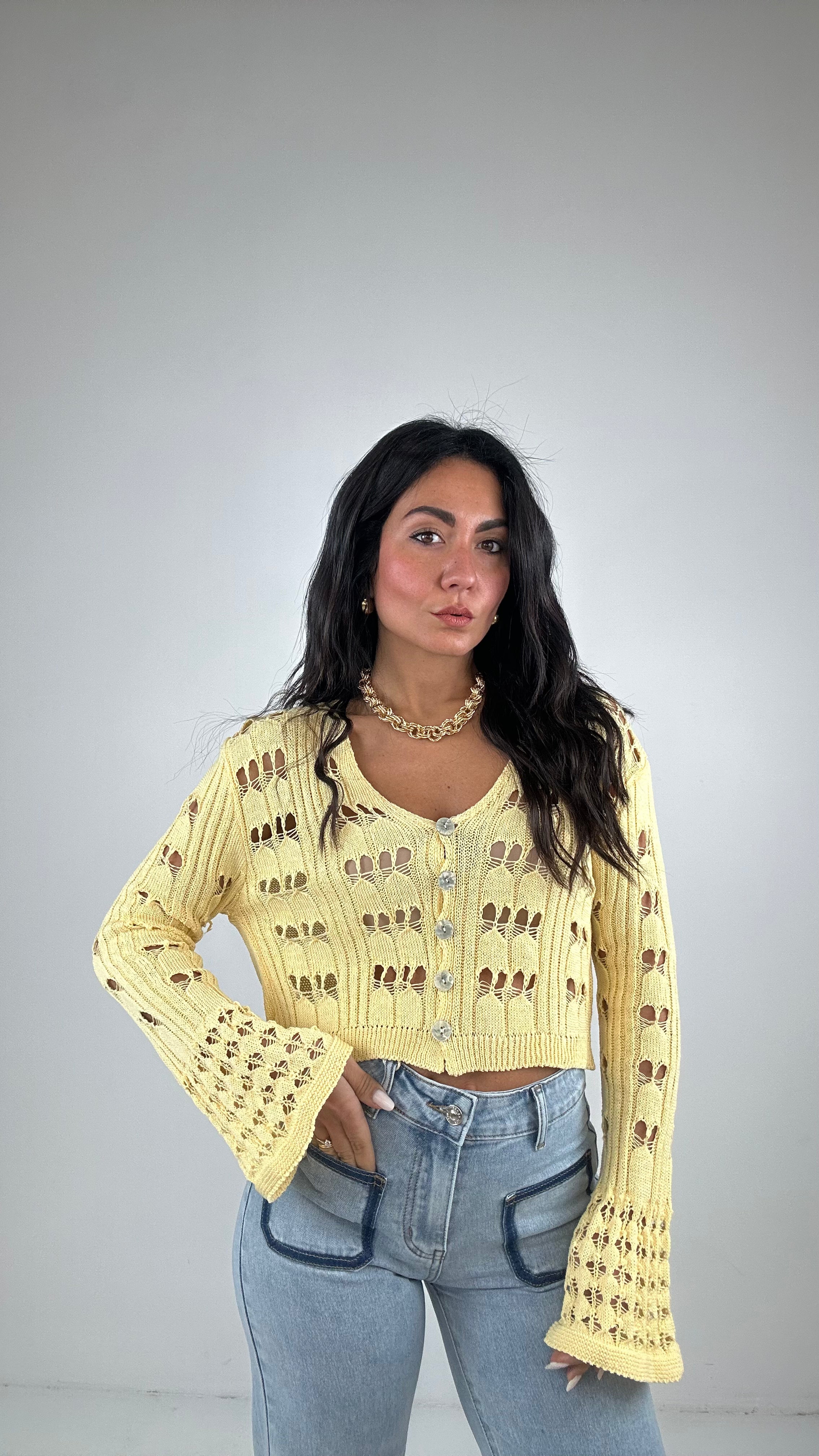 Cardigan CROP STRAPPETTO - GIALLO