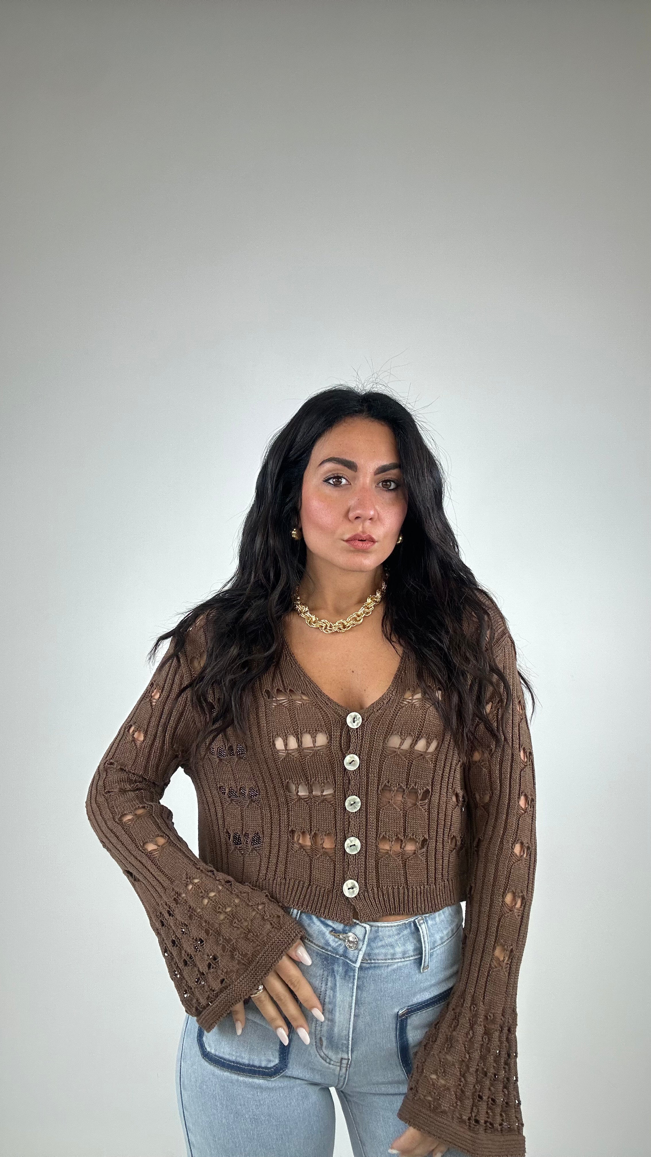 Cardigan CROP STRAPPETTO - MARRONE