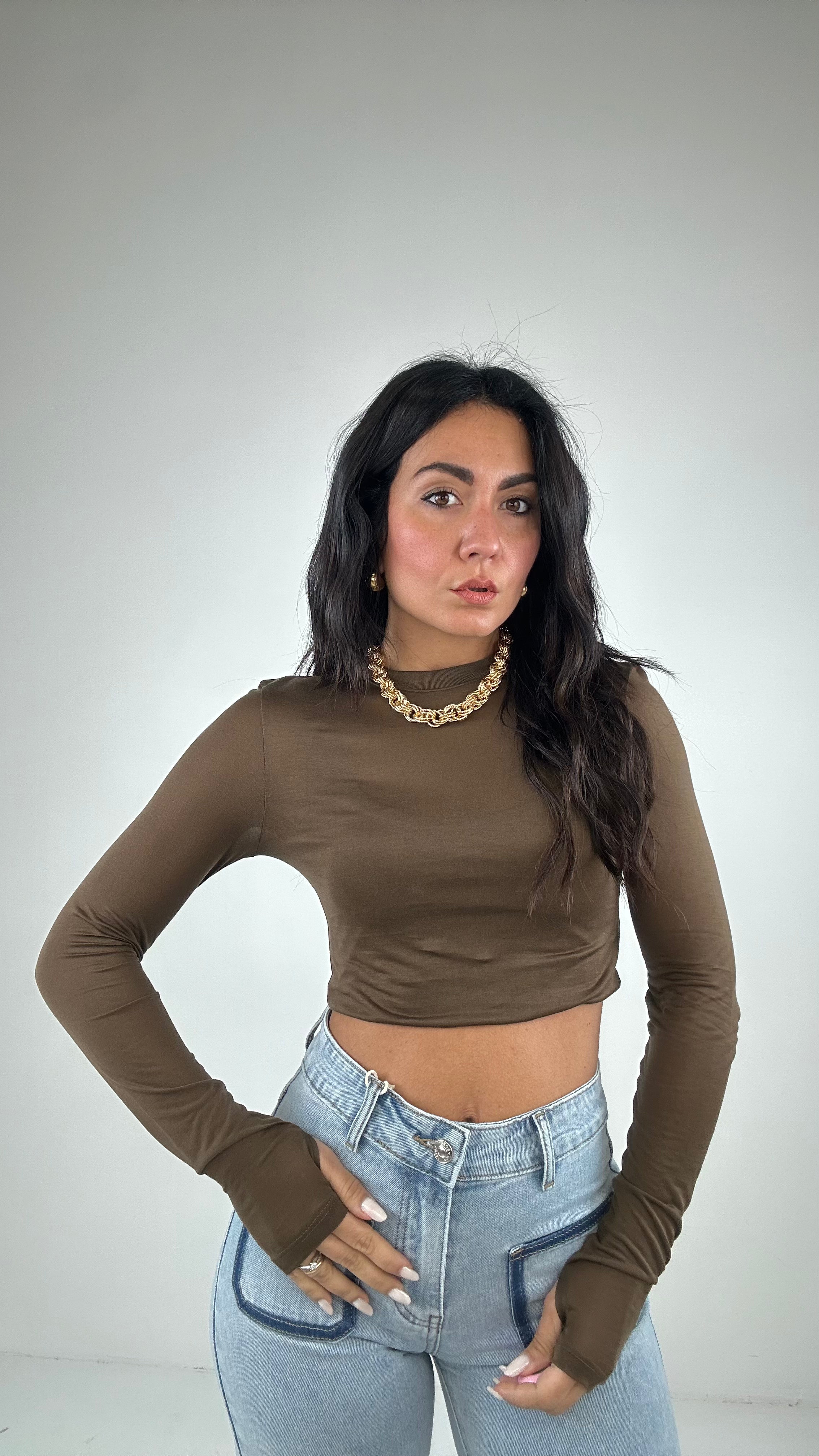 Maglia CROP CANOTTA - MARRONE