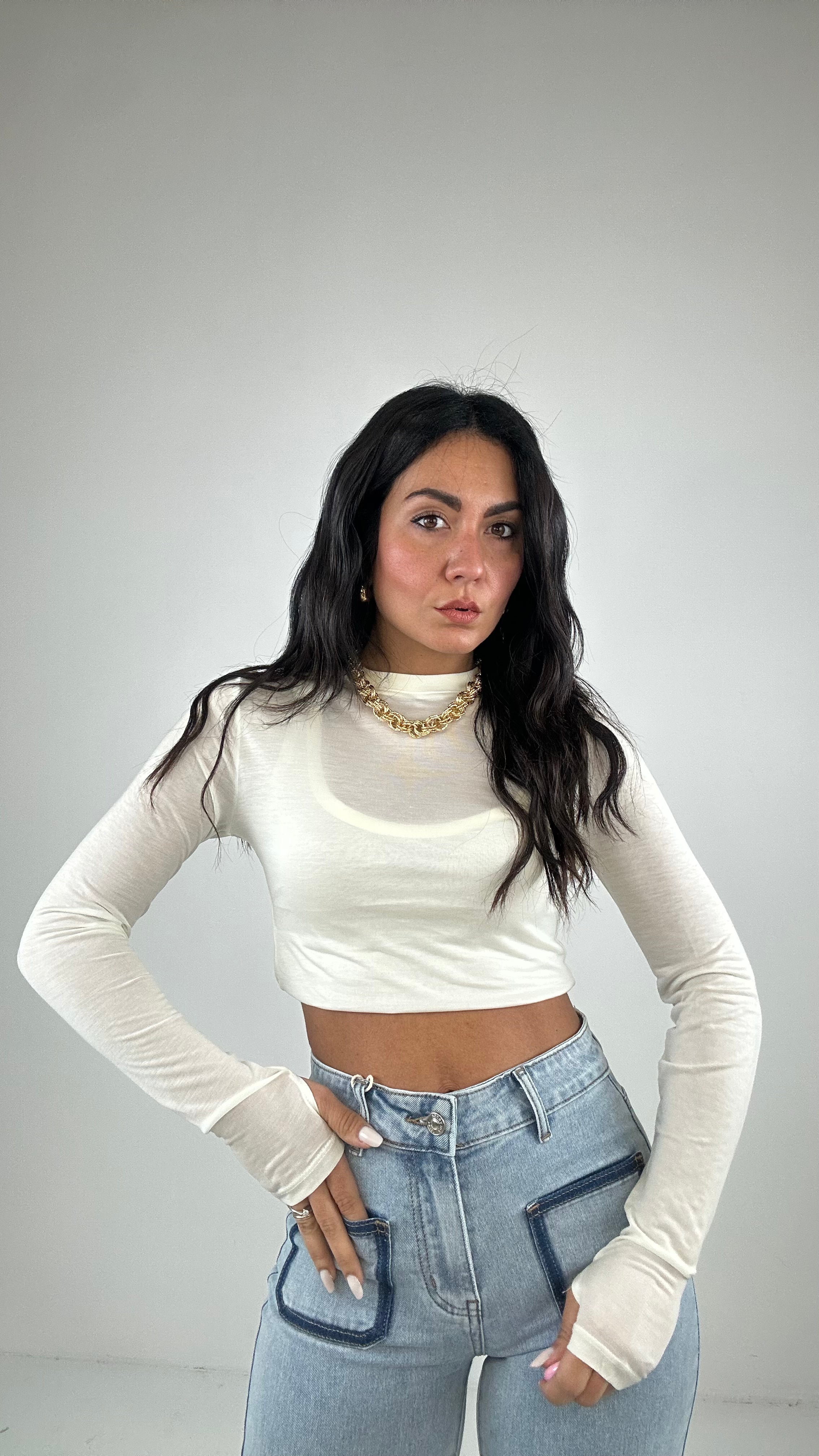 Maglia CROP CANOTTA - CREMA