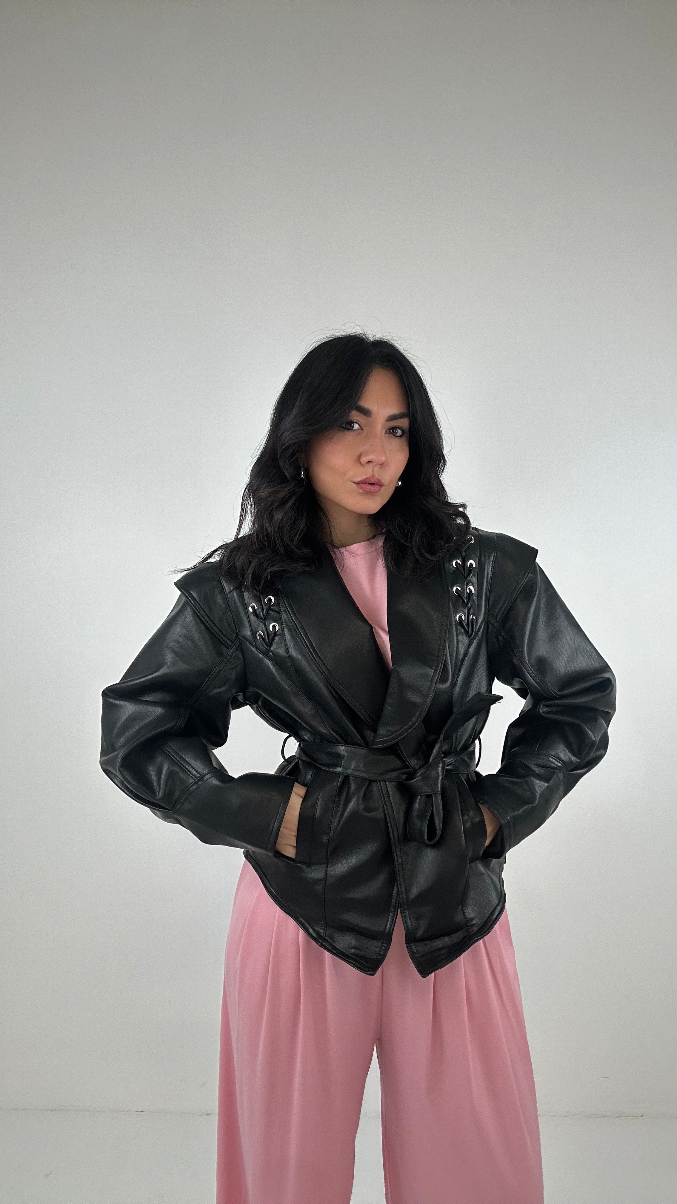 Giubbino ECOPELLE INTRECCIO - NERO