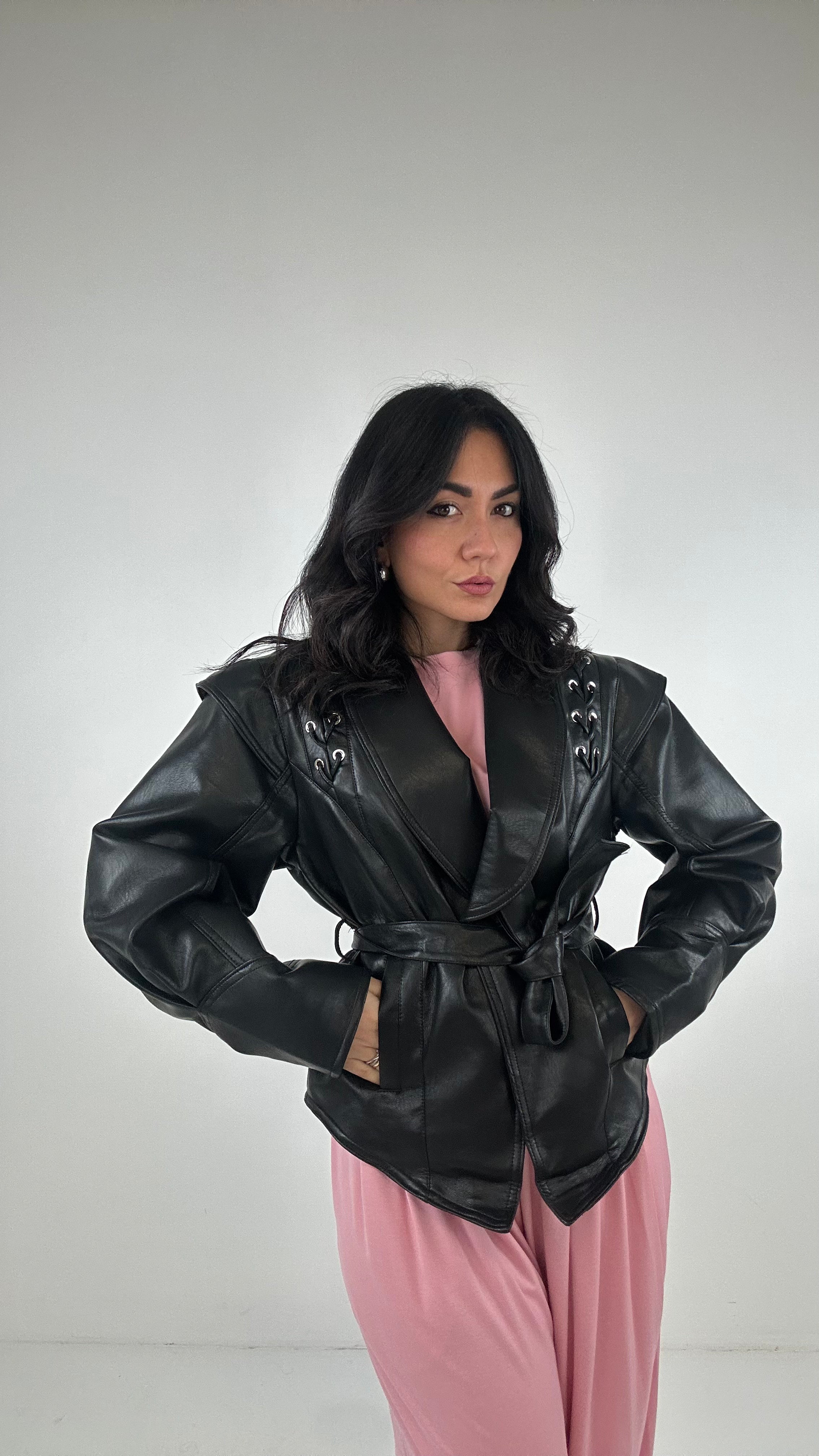 Giubbino ECOPELLE INTRECCIO - NERO