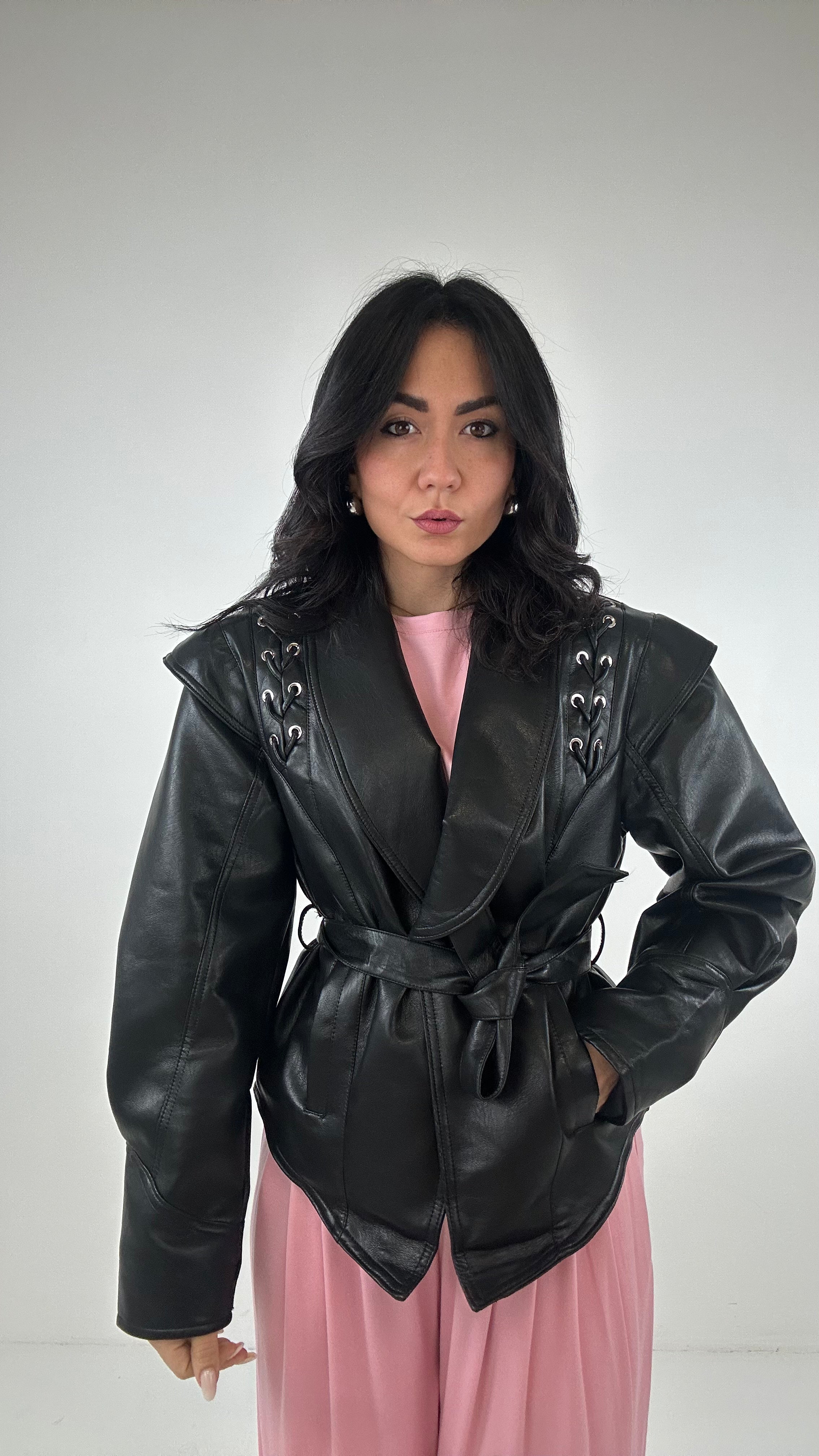 Giubbino ECOPELLE INTRECCIO - NERO