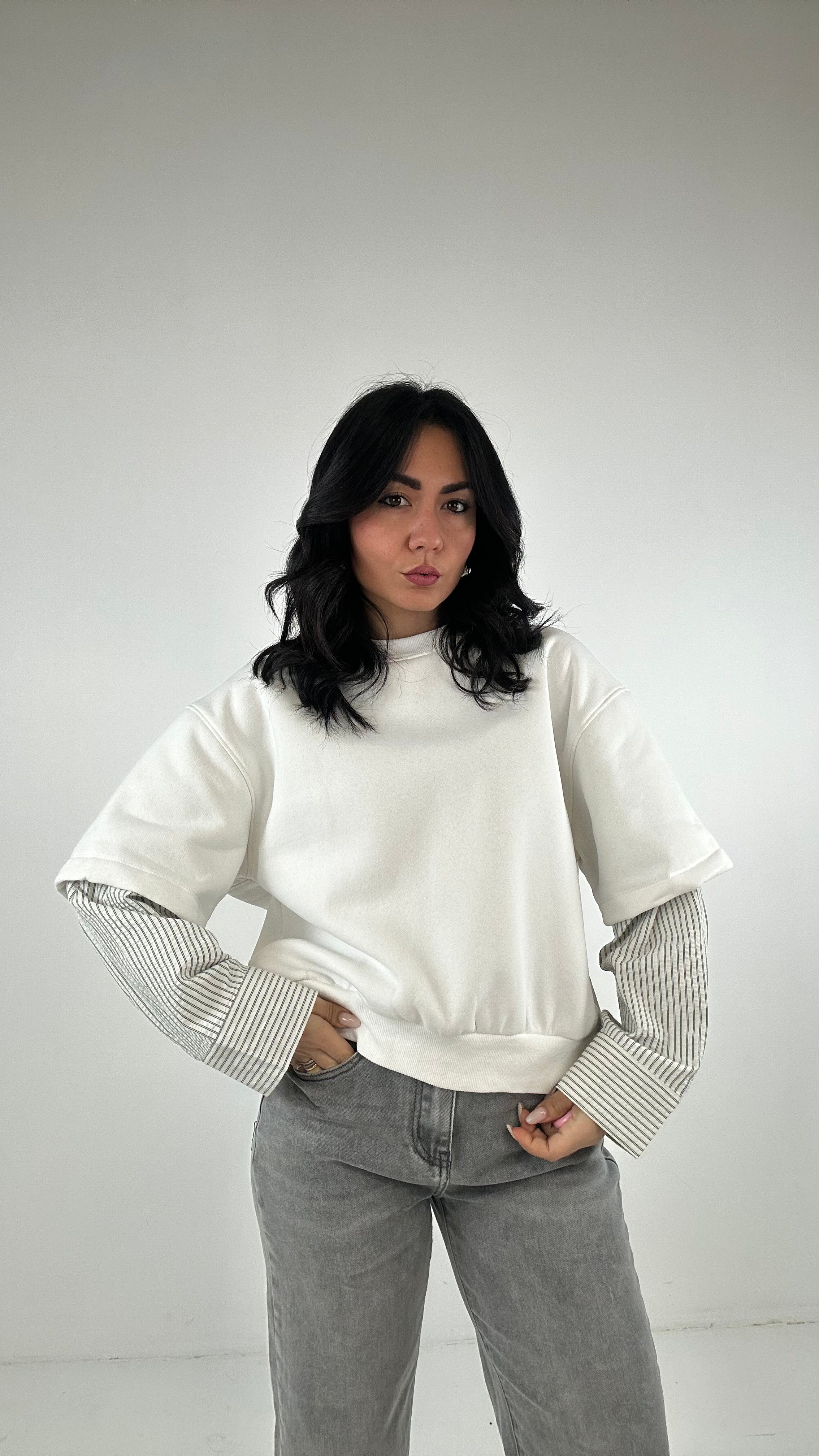 Felpa MANICA CAMICIA - BIANCO