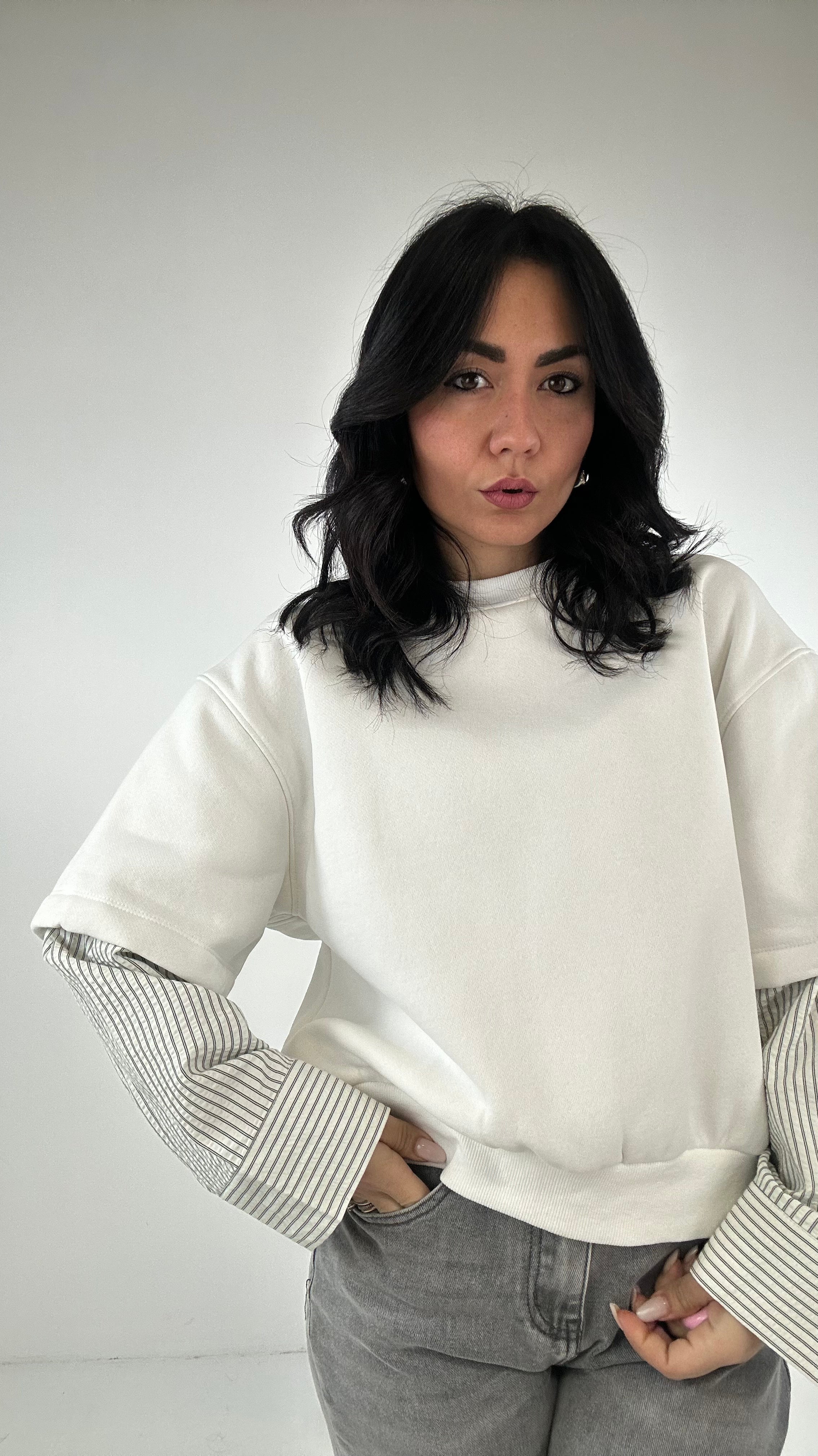 Felpa MANICA CAMICIA - BIANCO