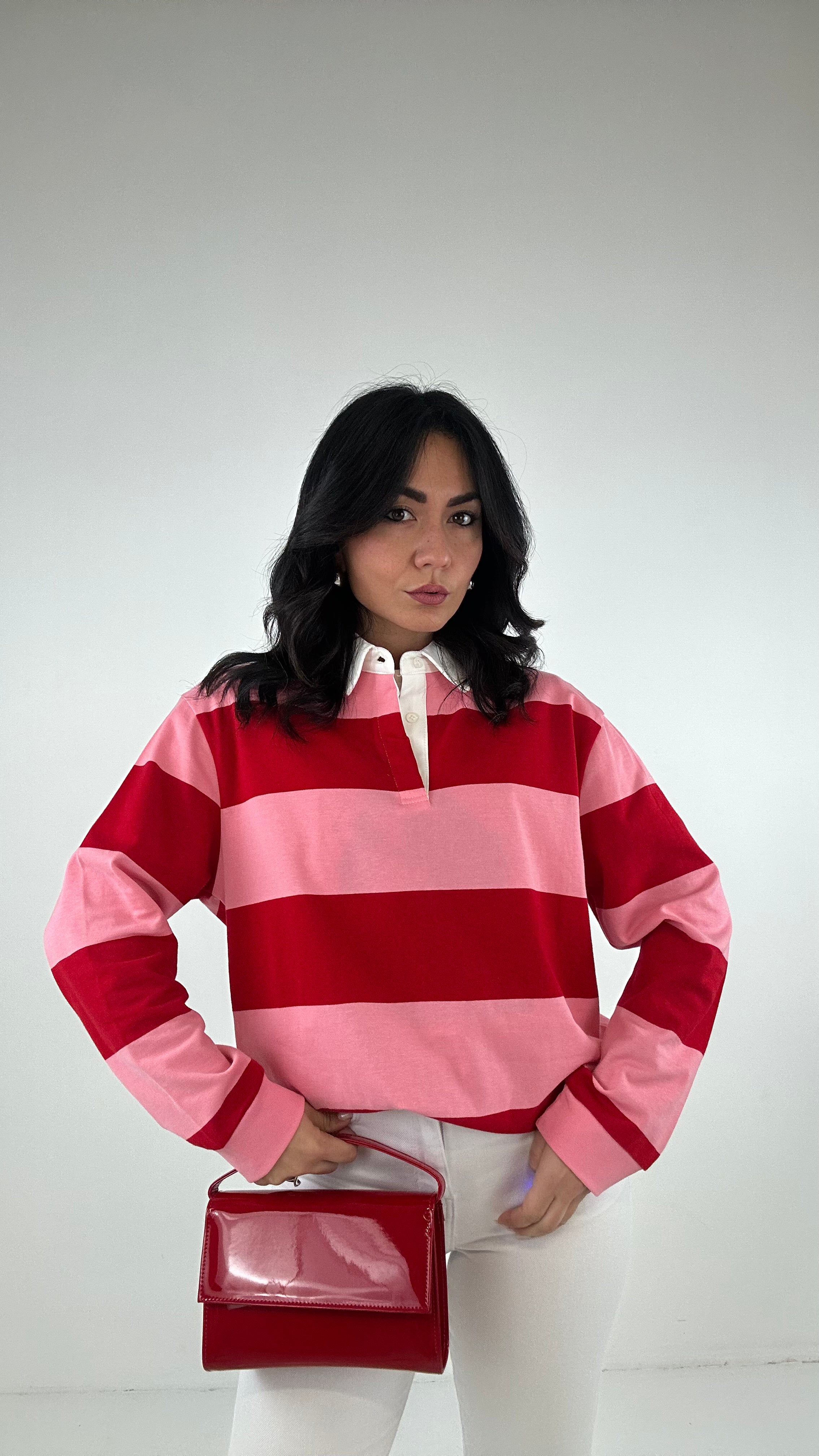 Polo RIGHE PINK - ROSSO