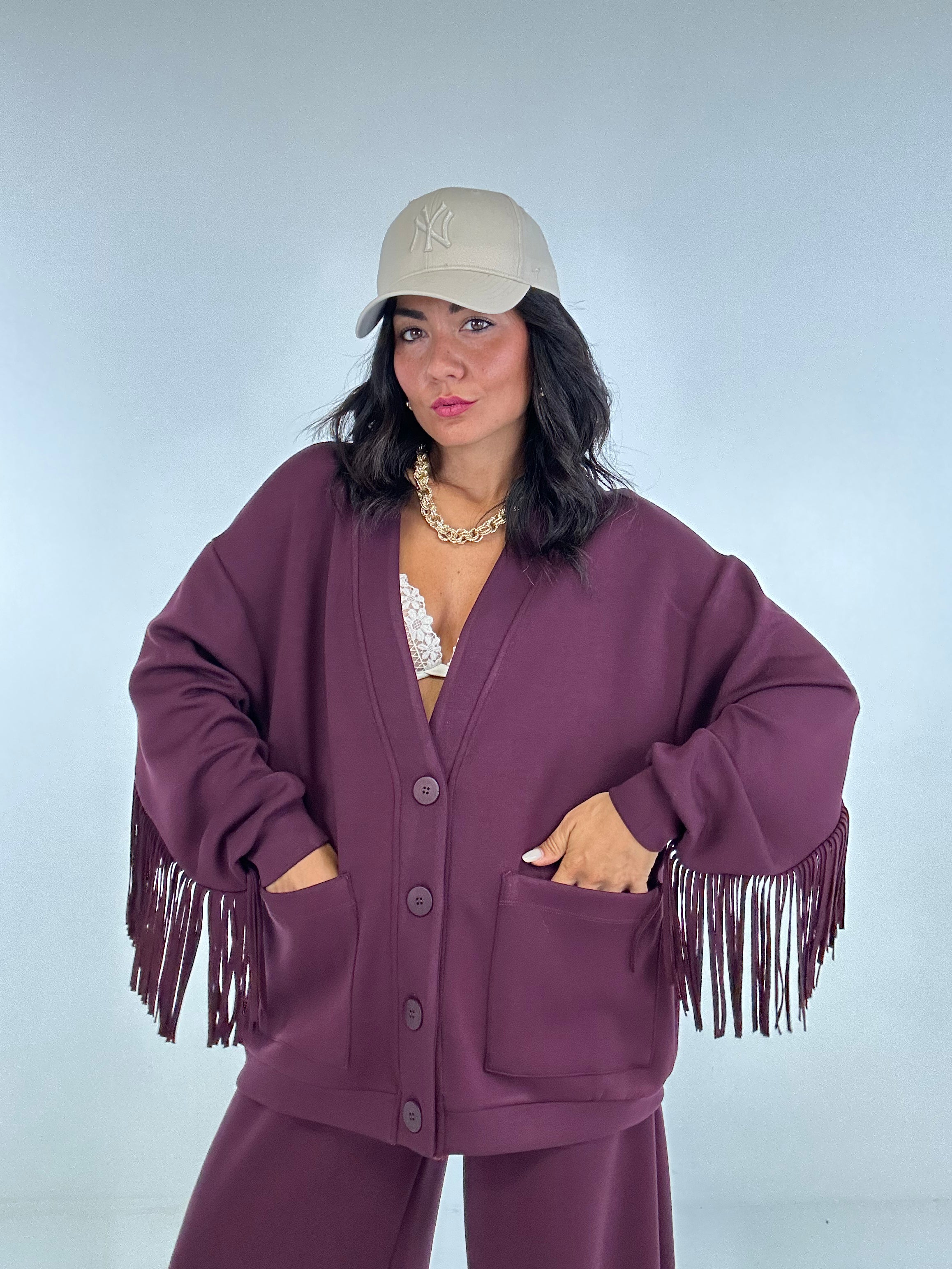 Cardigan FELPA LUMINA FRANGE - BORDEAUX