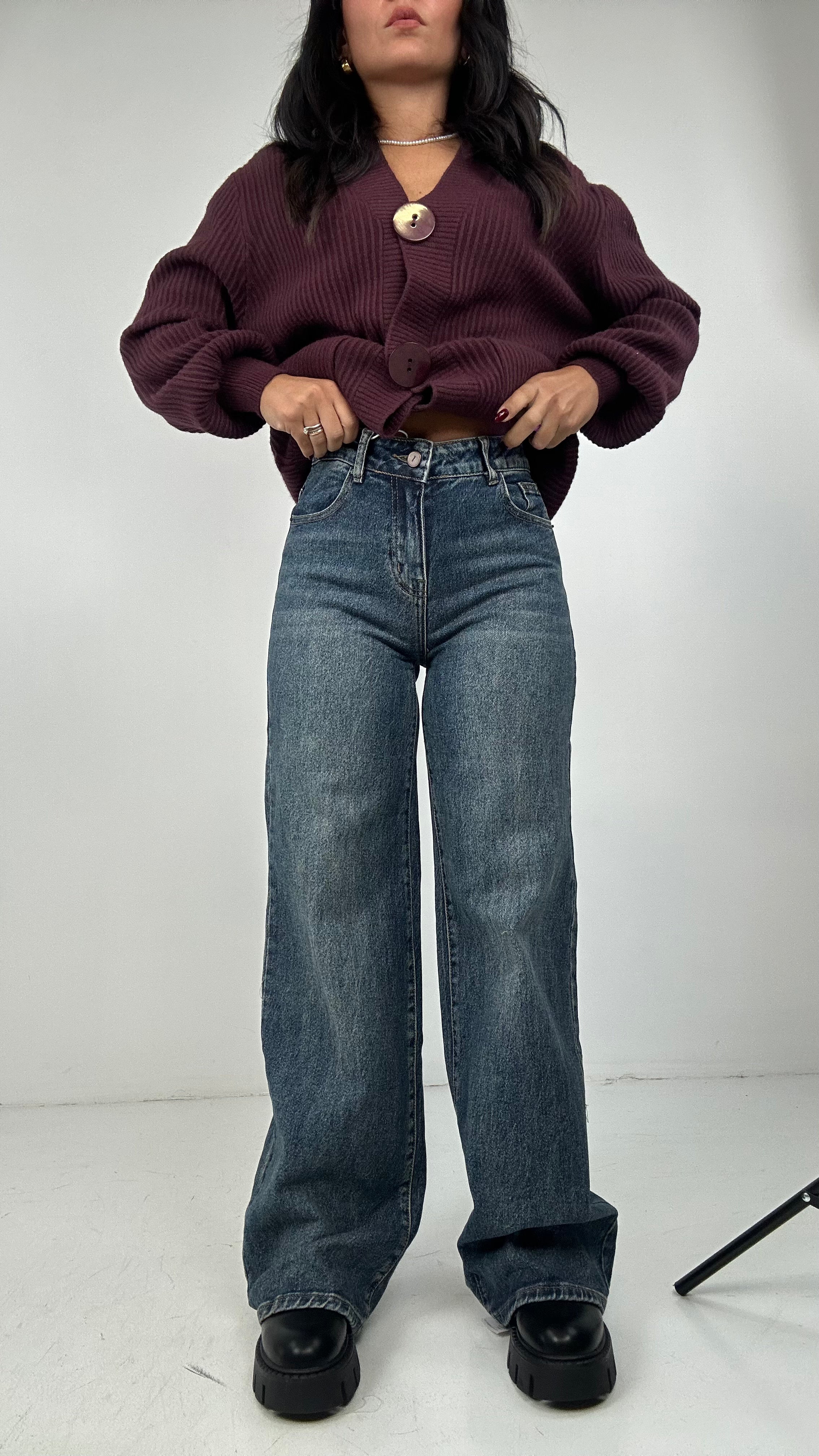 Jeans WIDE TASCA STRASS BORDEAUX - JEANS