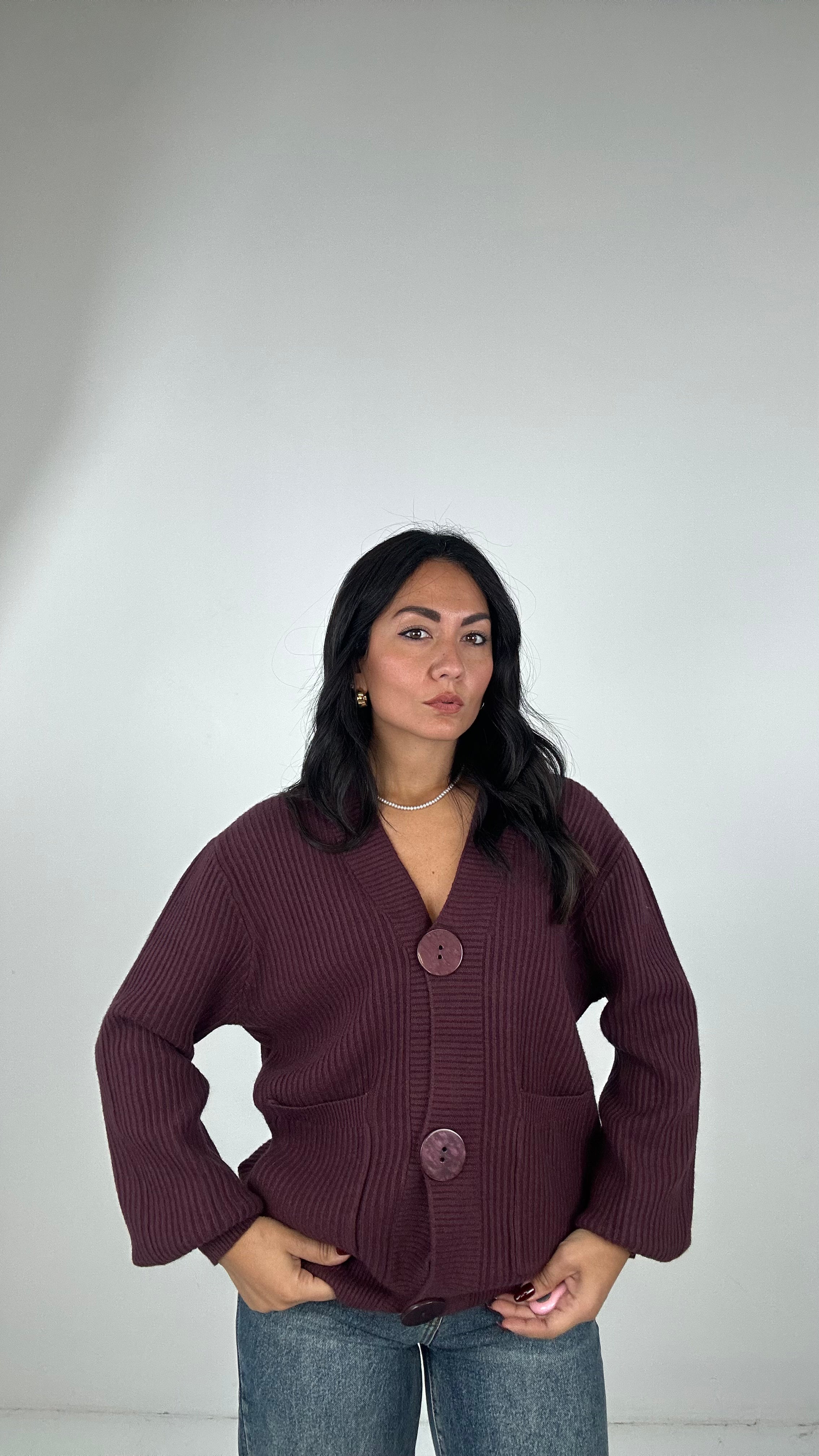 Cardigan BOTTONE GRANDE - BORDEAUX