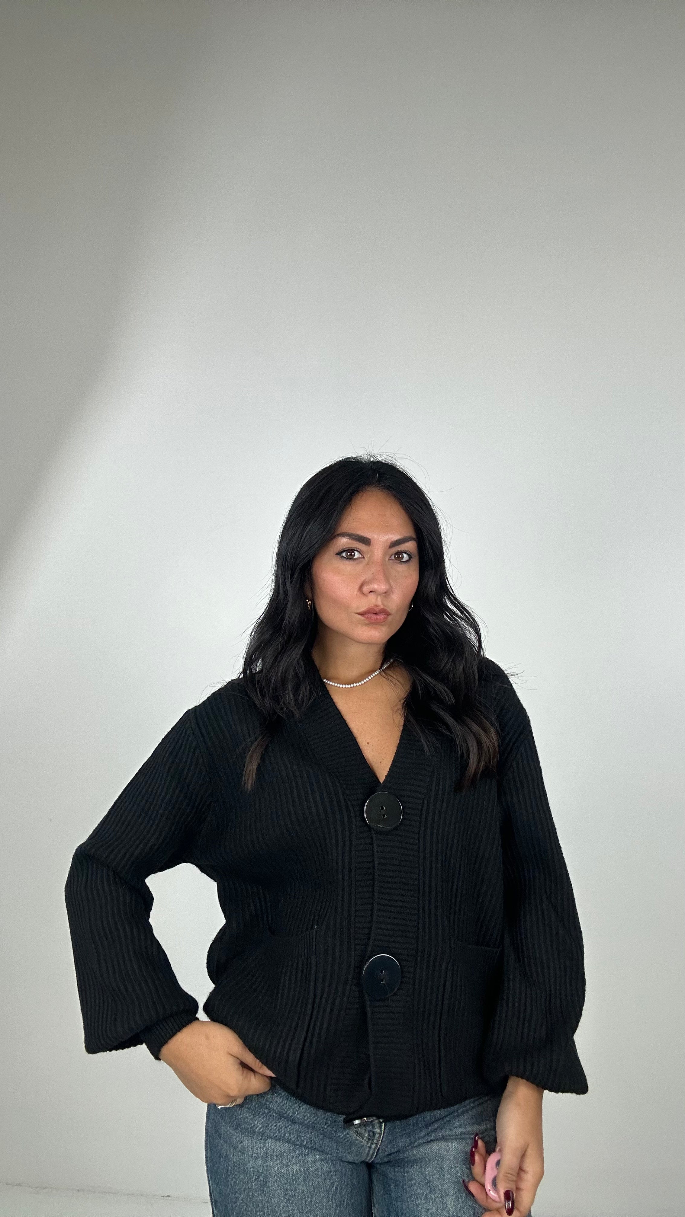 Cardigan BOTTONE GRANDE - NERO