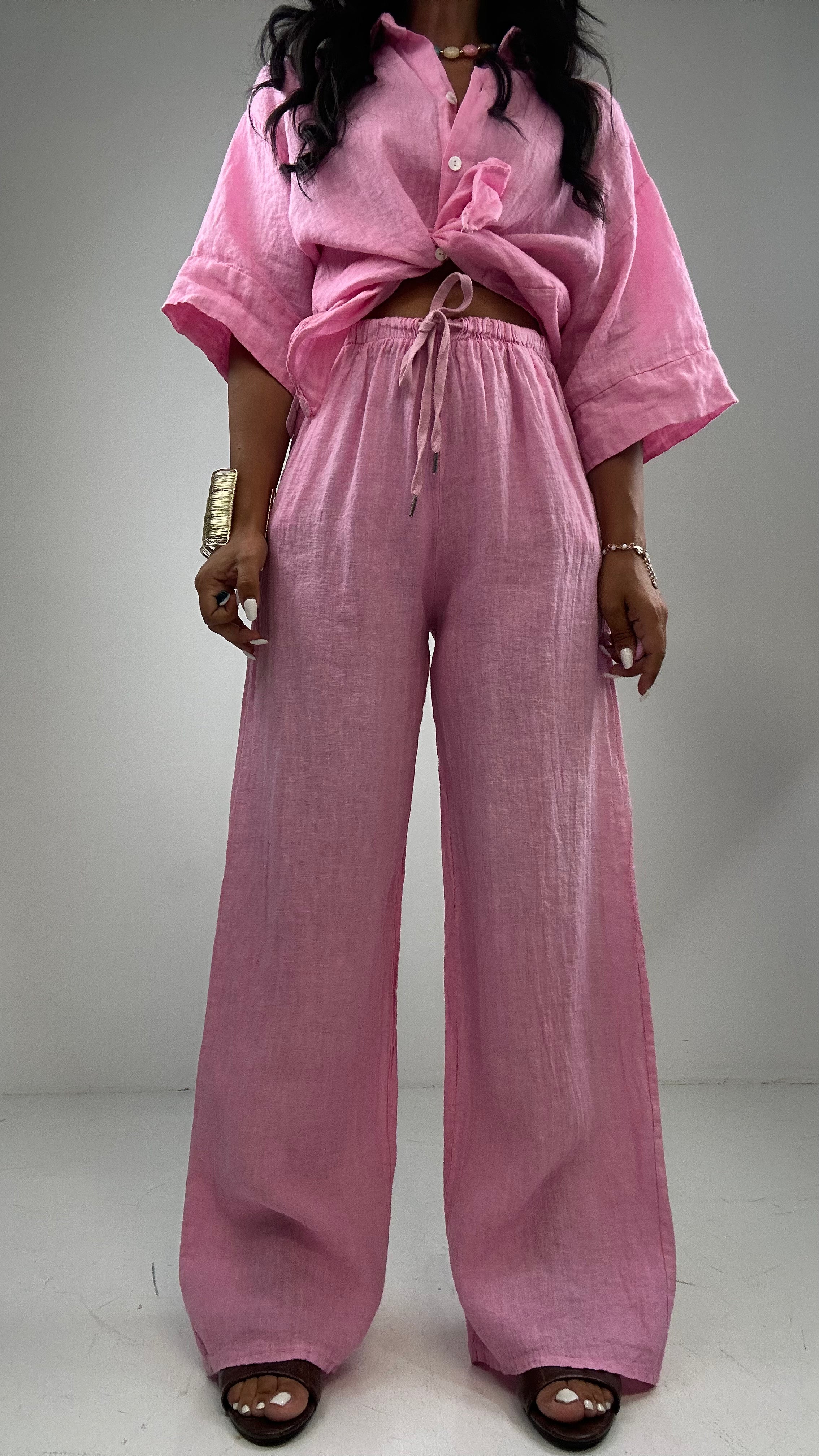 Pantalone IN LINO 100% - ROSA