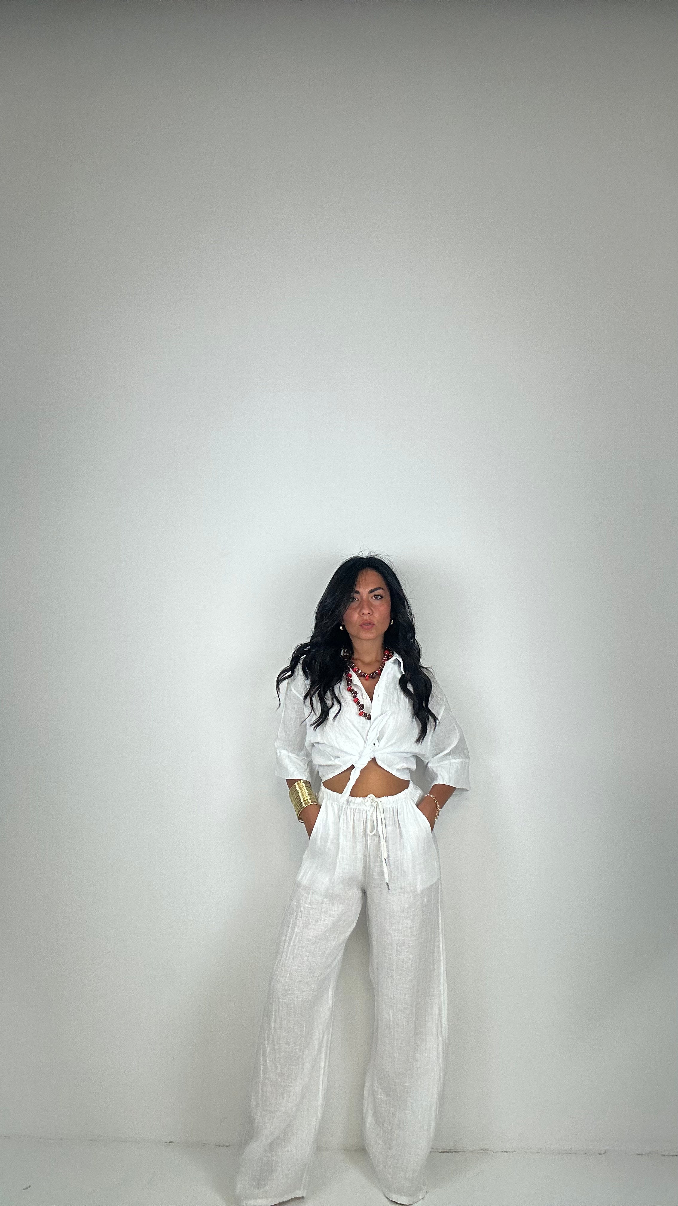 Pantalone IN LINO 100% - BIANCO