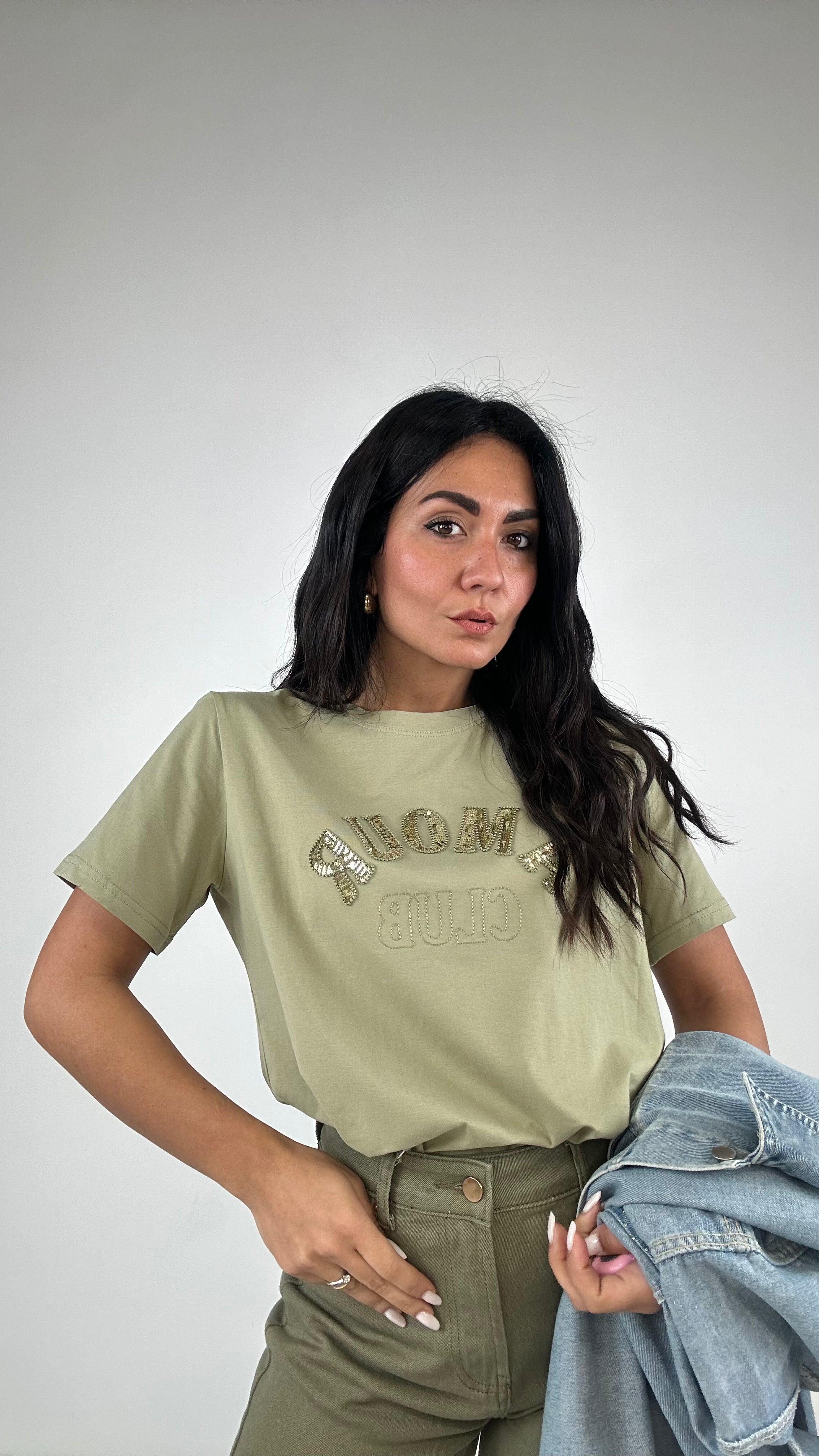 T-shirt AMOUR CLUB - VERDE MILITARE