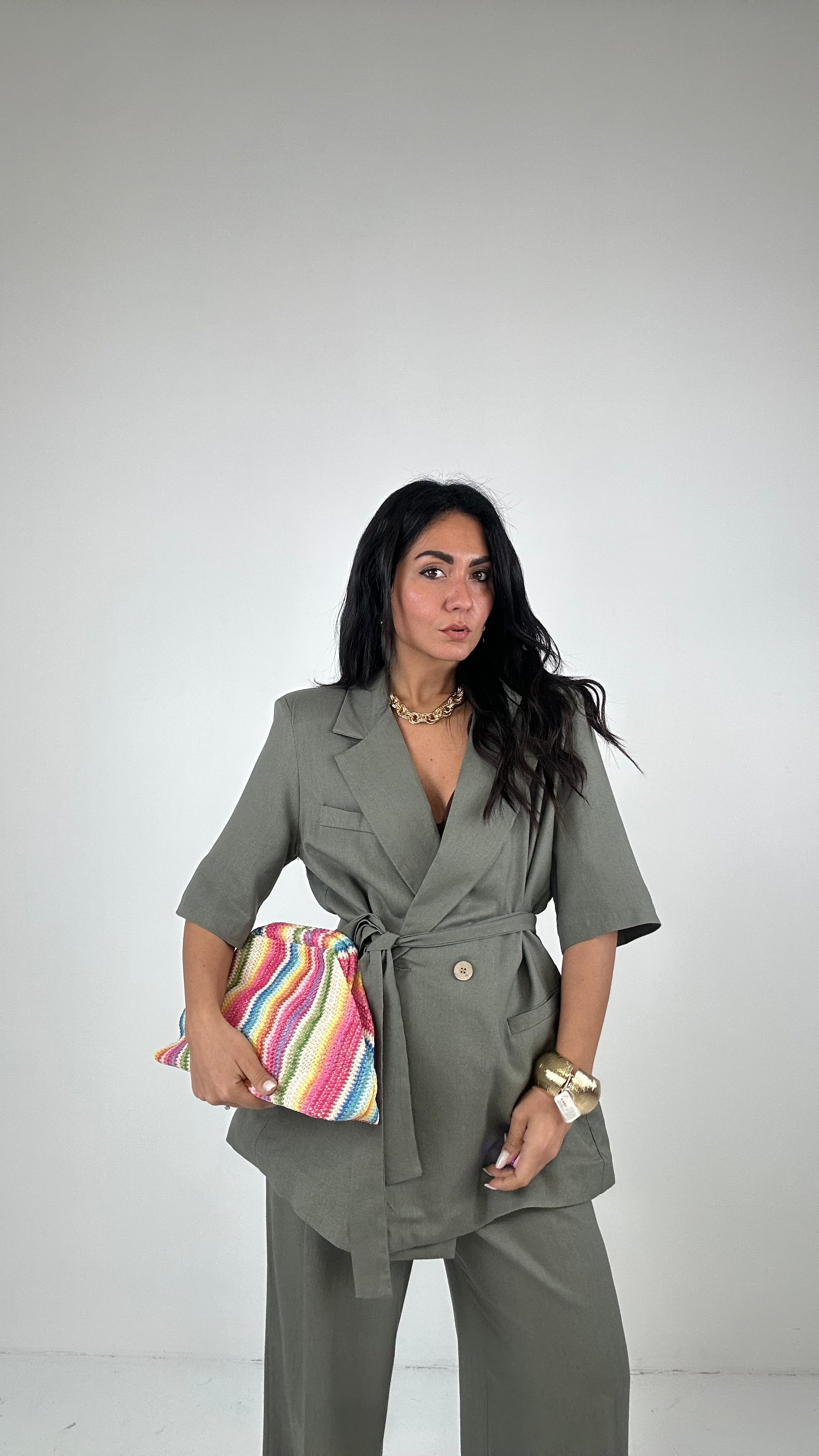 Tailleur MISTO LINO - VERDE MILITARE