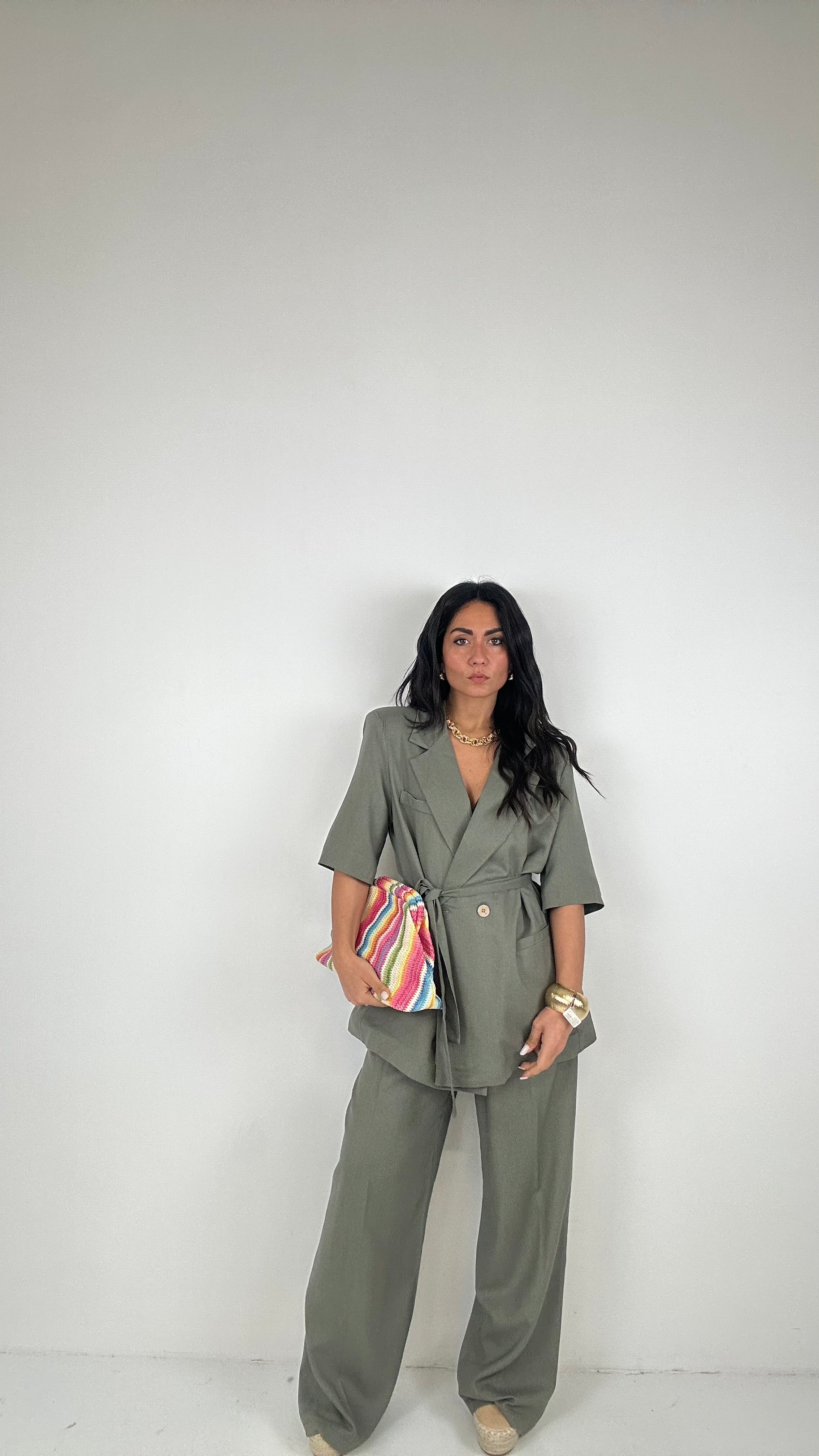 Tailleur MISTO LINO - VERDE MILITARE