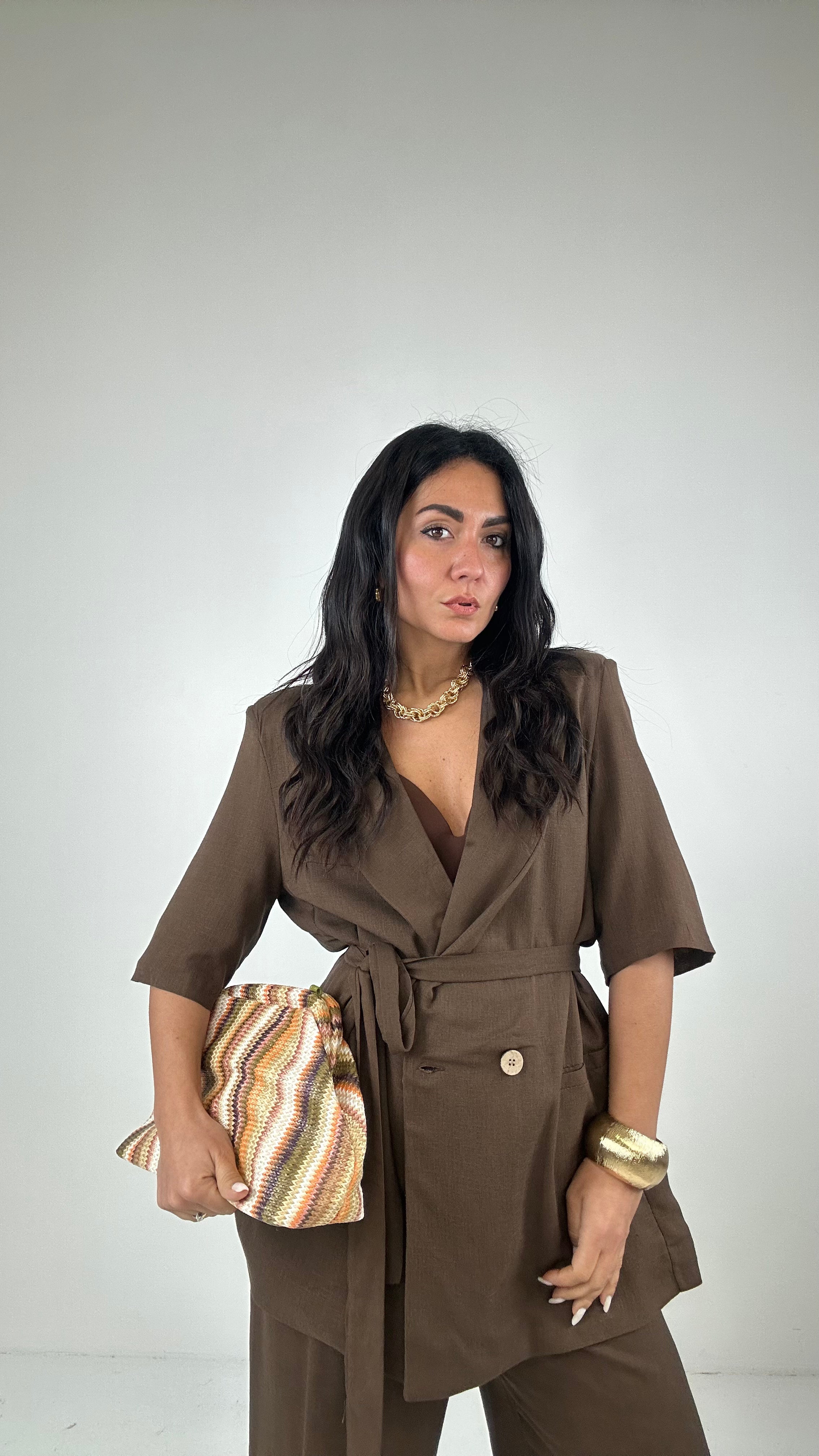 Tailleur MISTO LINO - MARRONE