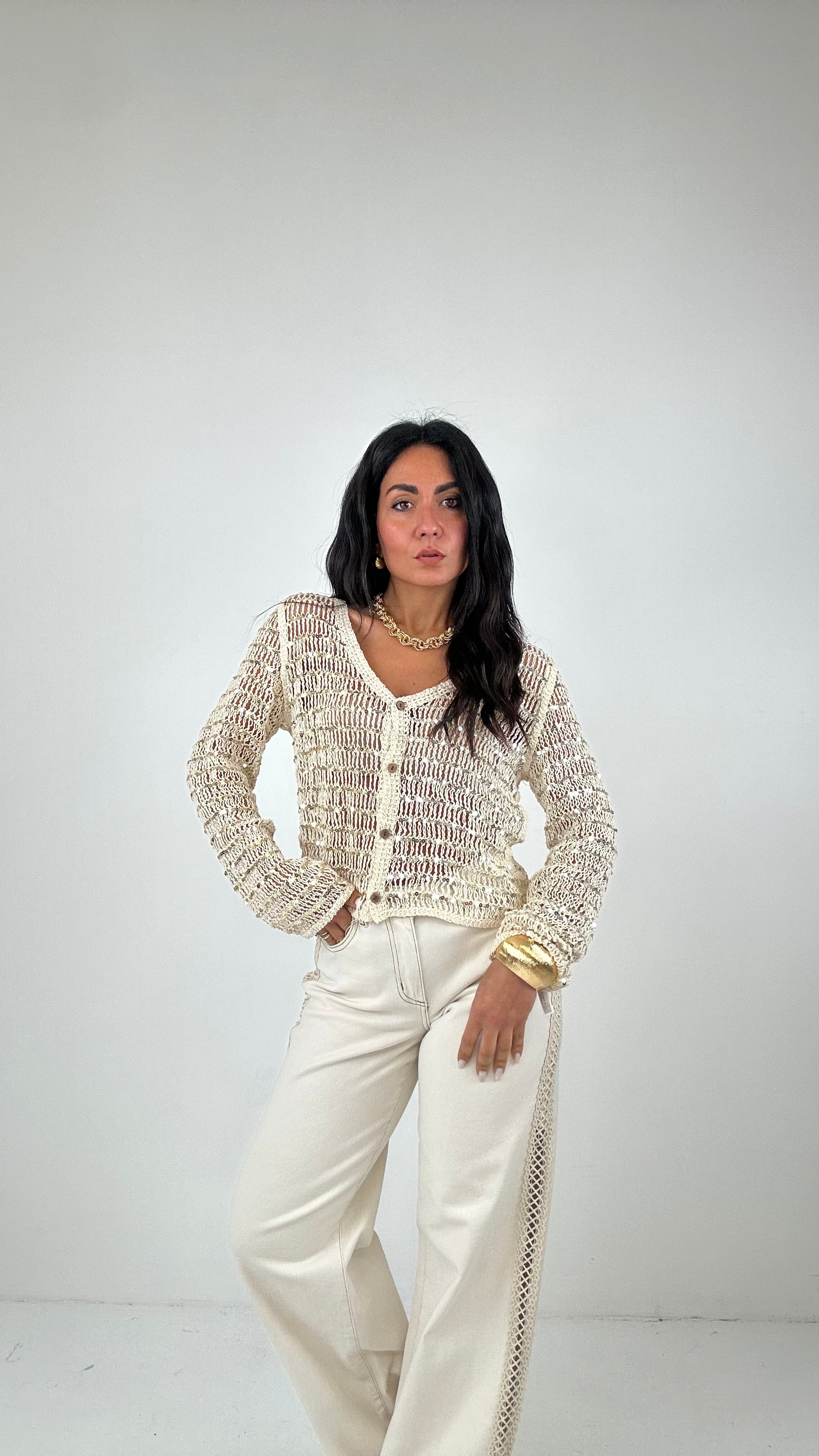 Jeans RICAMO LATERALE - PANNA