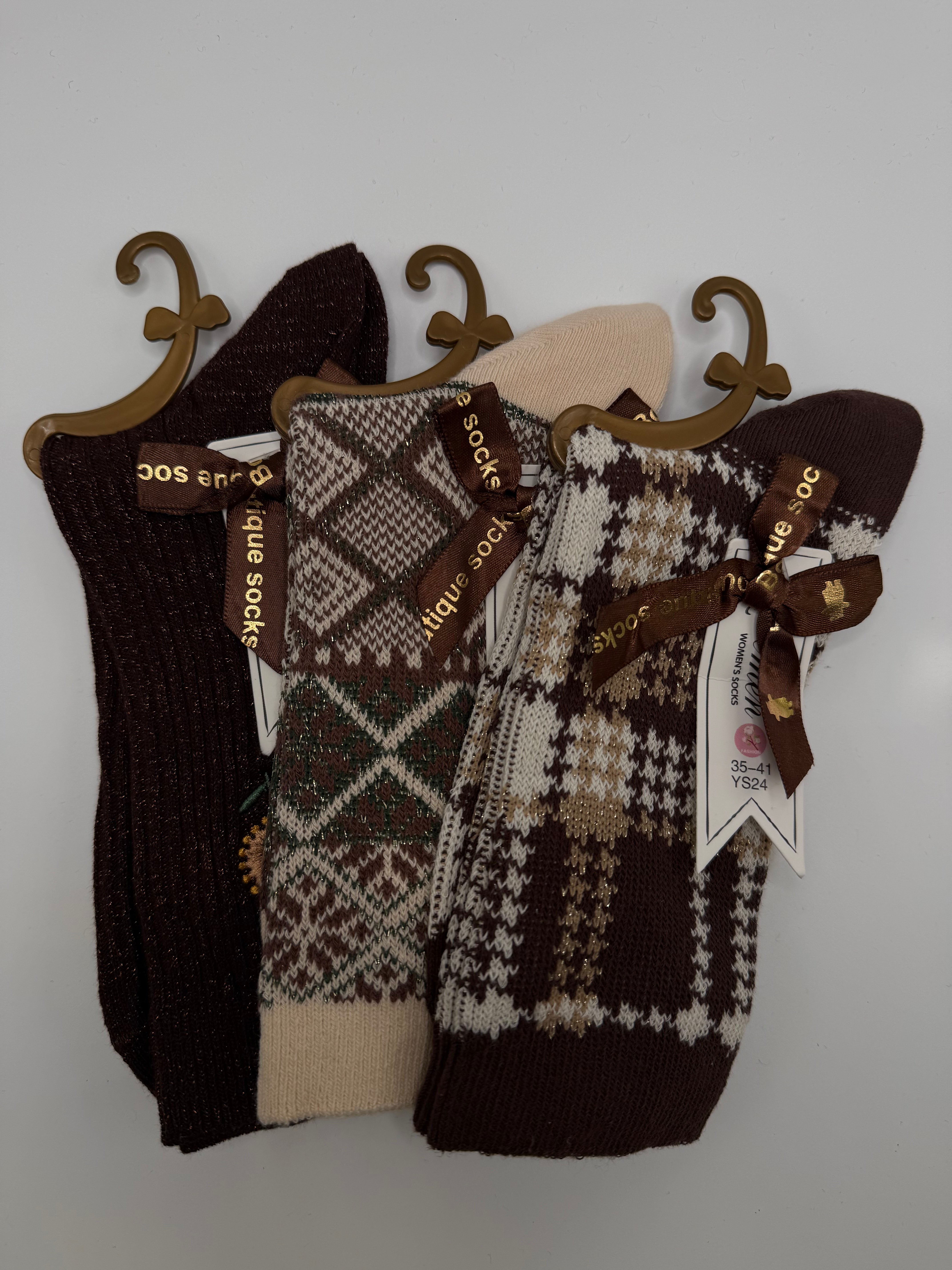 Tris CALZE ORSO GLITTER - MARRONE-PANNA