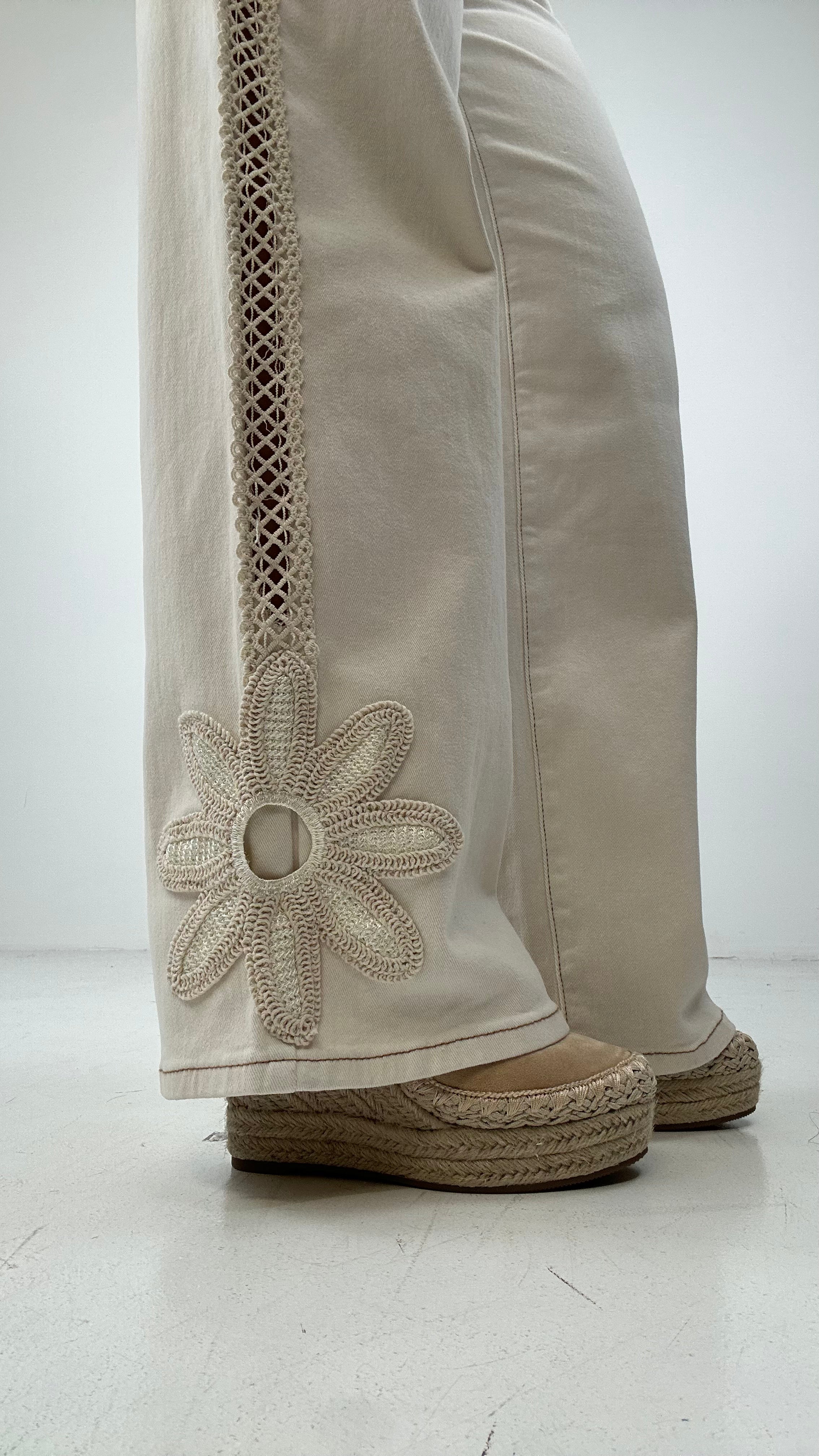 Jeans RICAMO LATERALE - PANNA