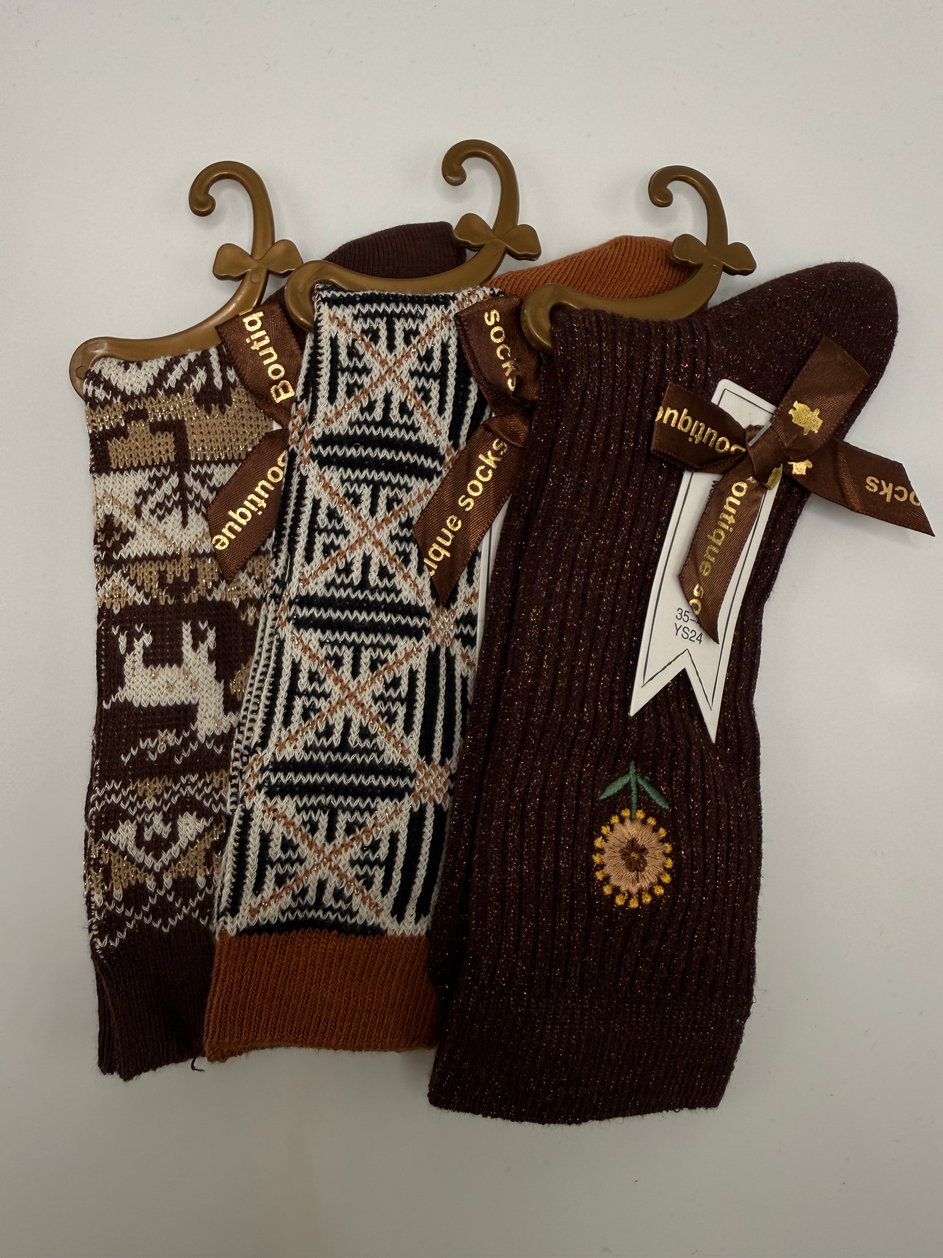 Tris CALZE ORSO GLITTER - MARRONE