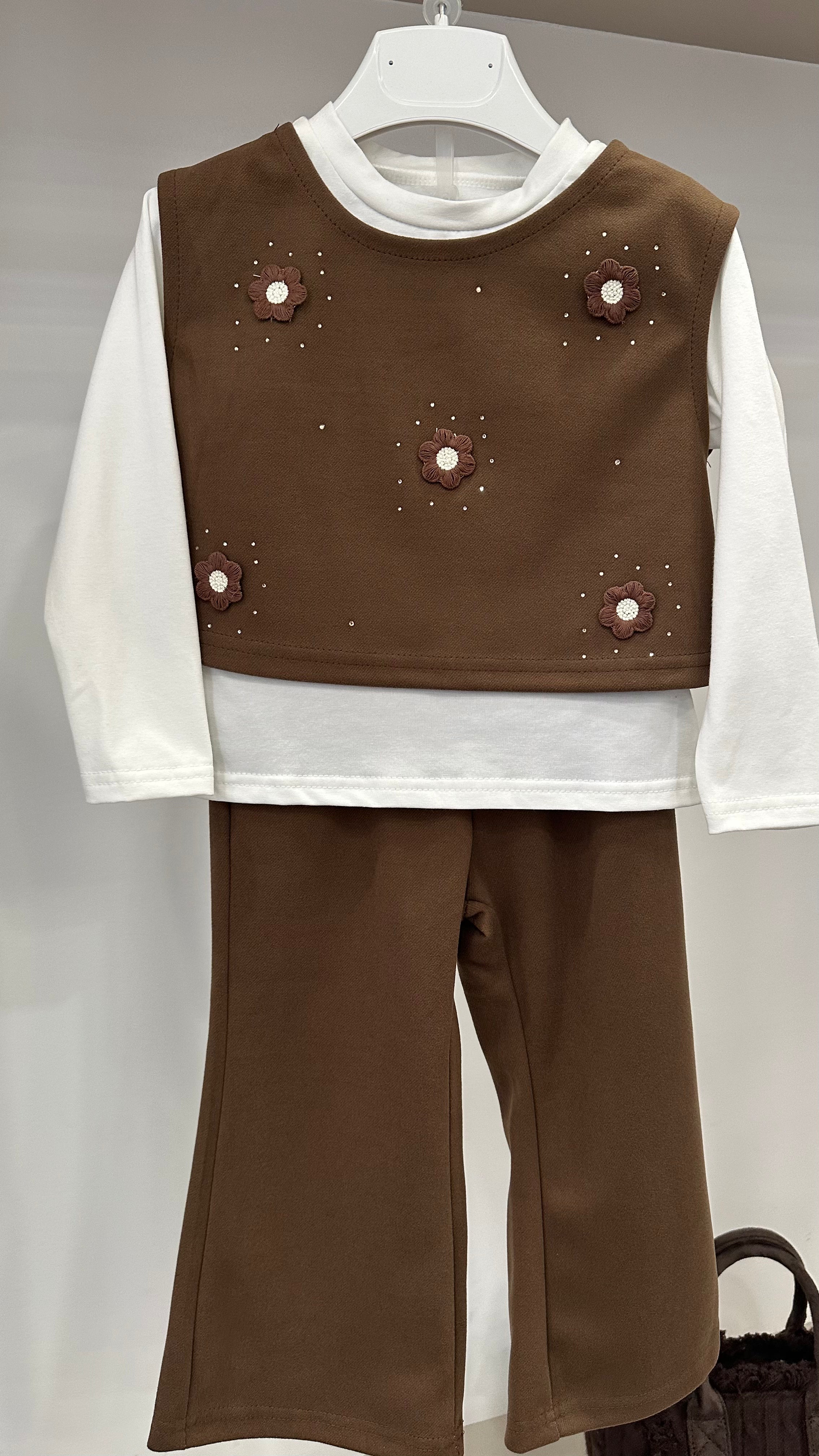 Coordinato GILET FIORI 3-8A - MARRONE