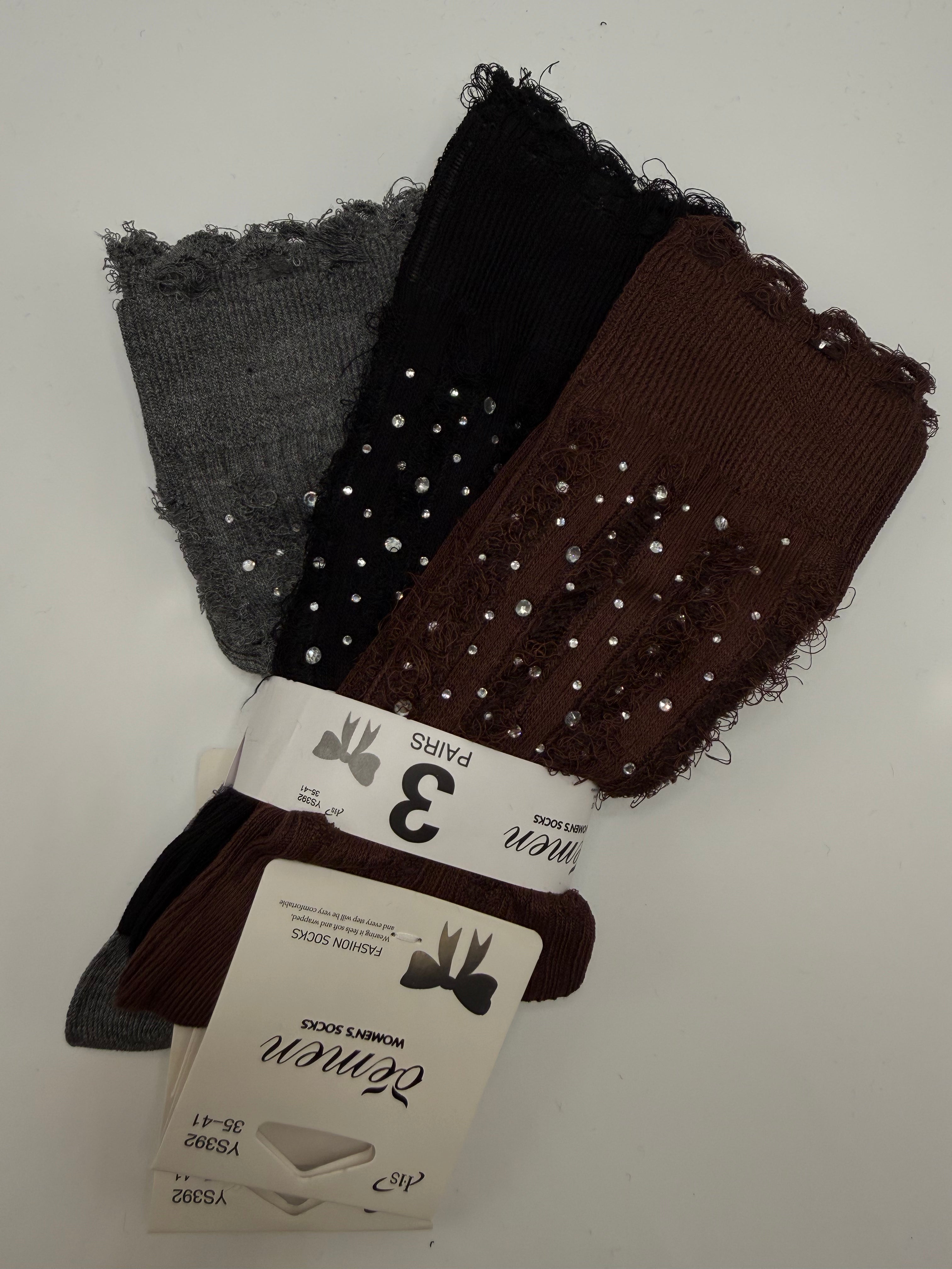 Tris CALZE STRASS - MARRONE