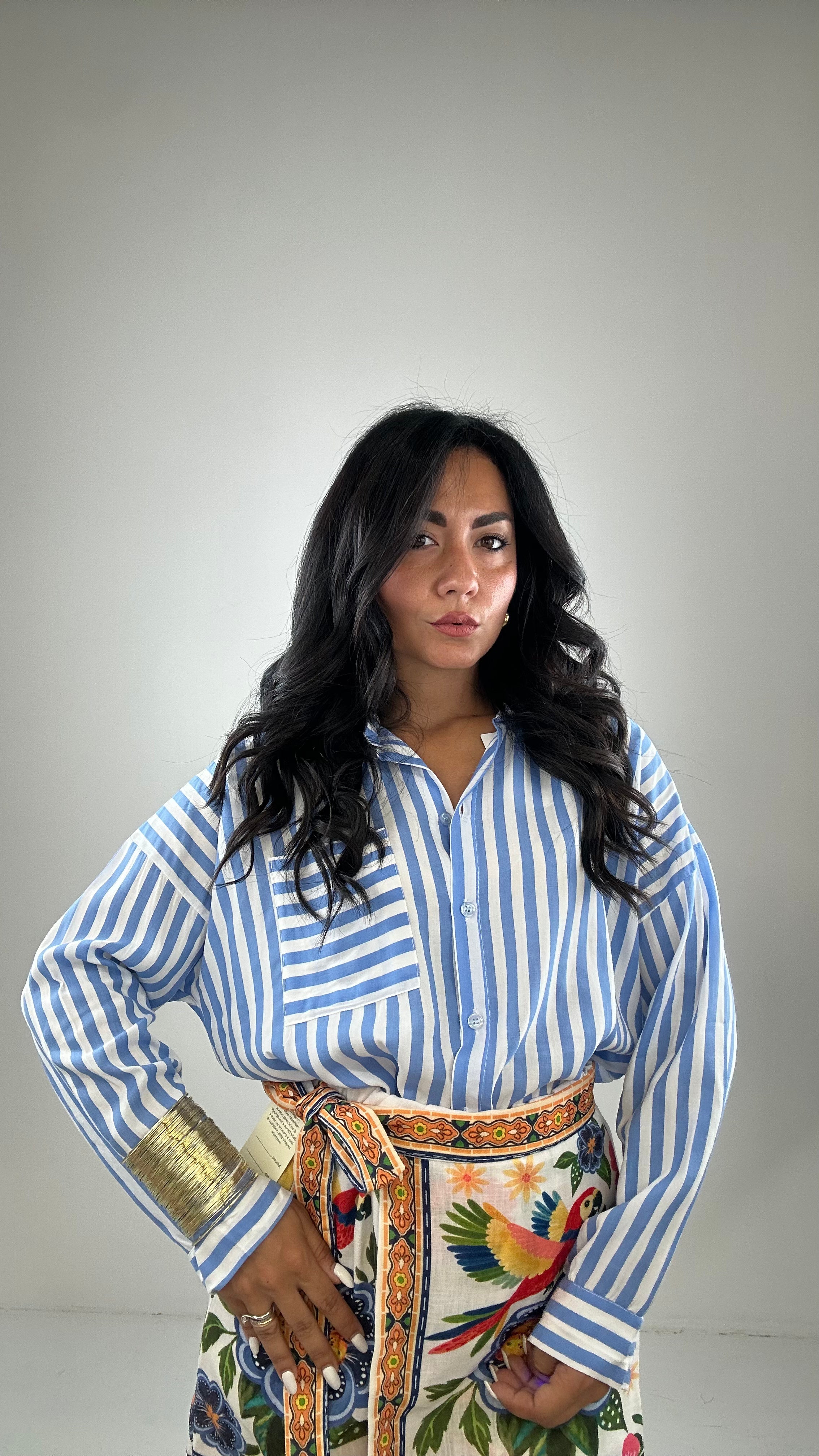 Camicia RIGHE LEGGERA - CELESTE